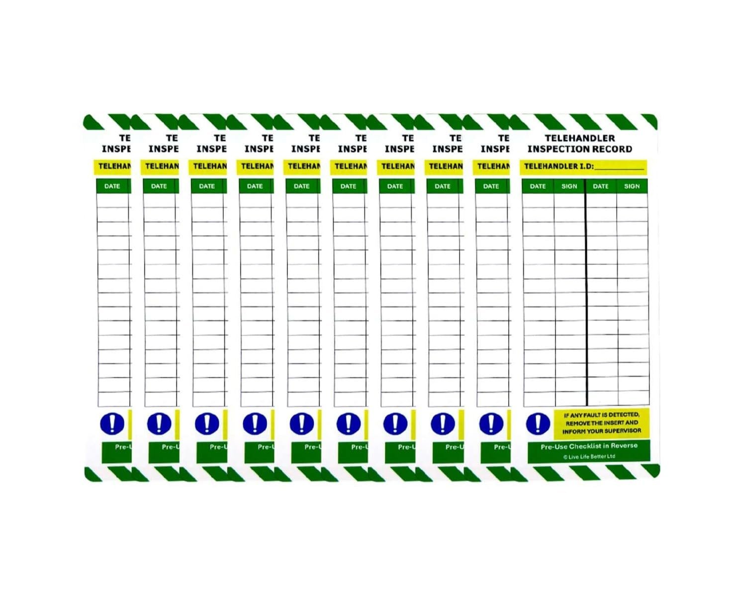 LIVELIFEBETTER® Telehandler Inspection Tags - Holders and Inserts - Pre-Use...
