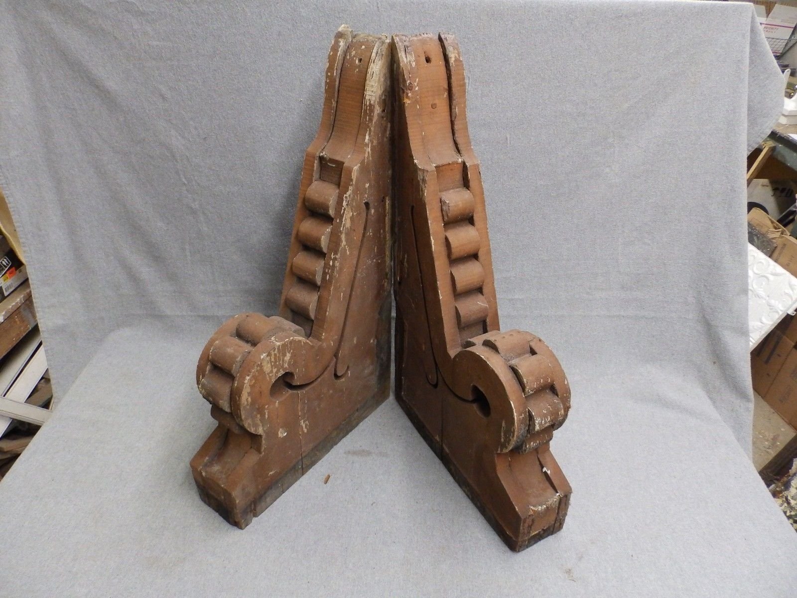 Antique Pair Wood Corbels Roof Bracket Chic Old Victorian Vtg