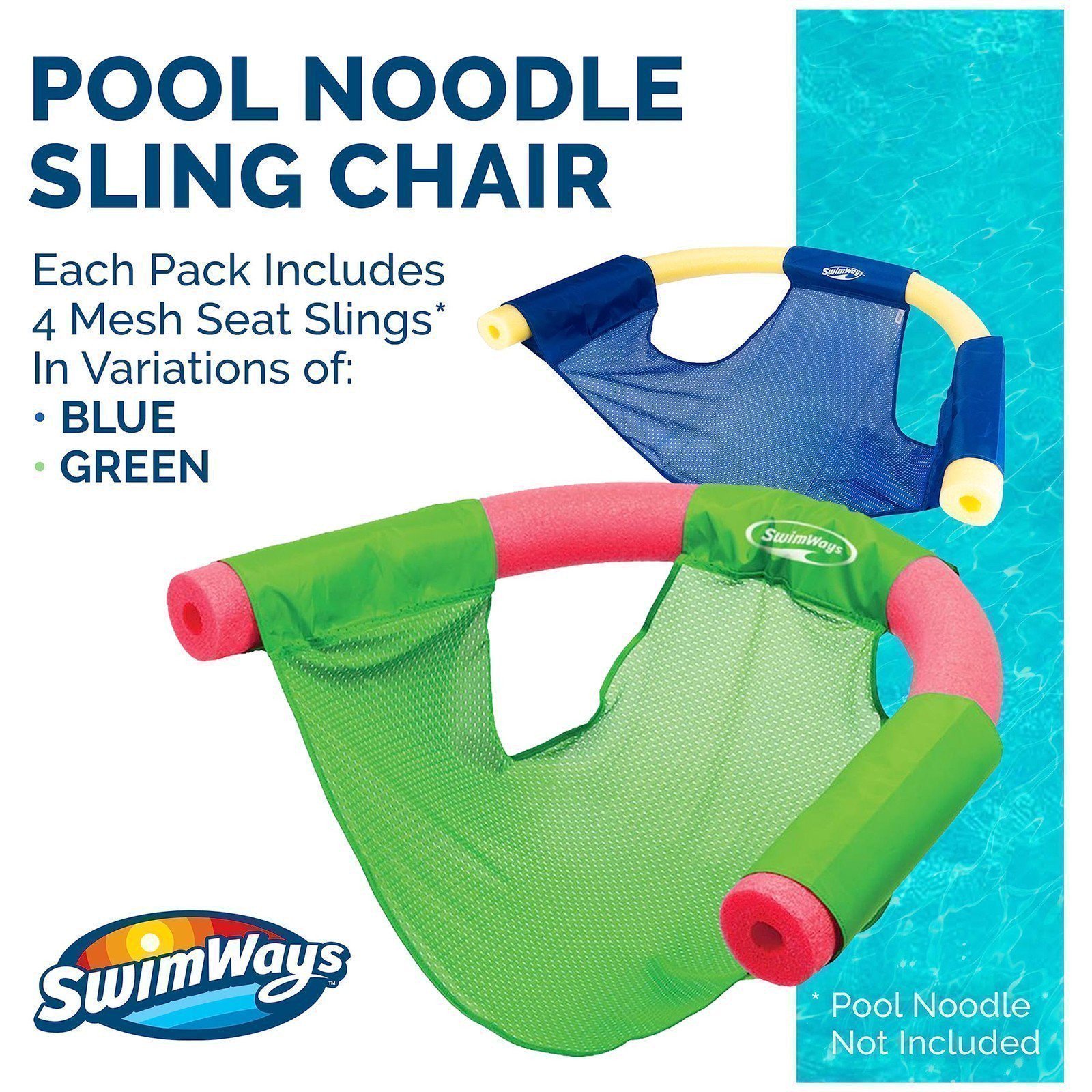 SwimWays Noodle Sling Floating Pool Chair Mesh Seat, No-Inflate, Fits... - Produktbild 1