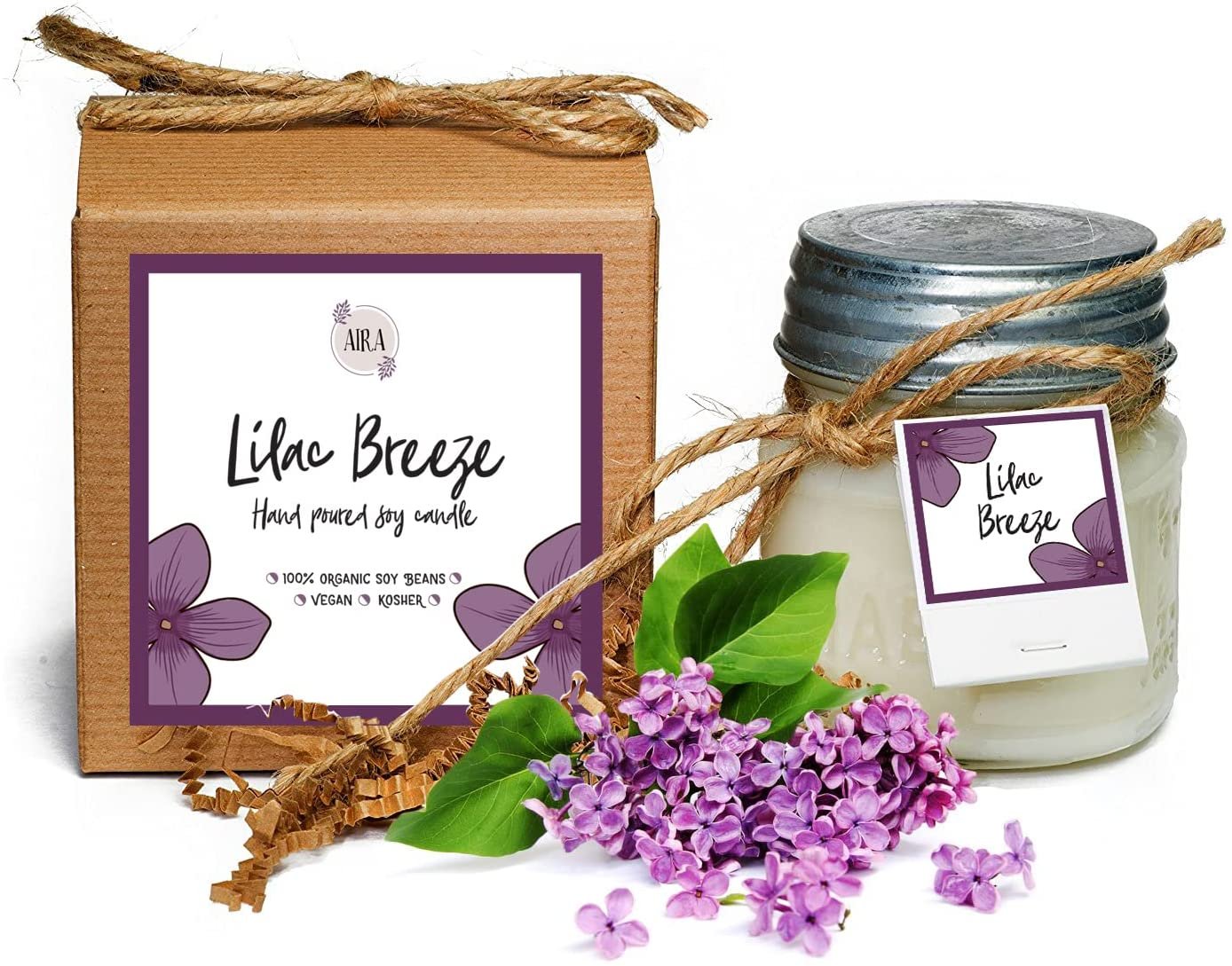 Aira Soja Kerzen - Bio, vegan, im Einmachglas mit ätherischen Ölen, Fliederbrise - Bild 5 von 5