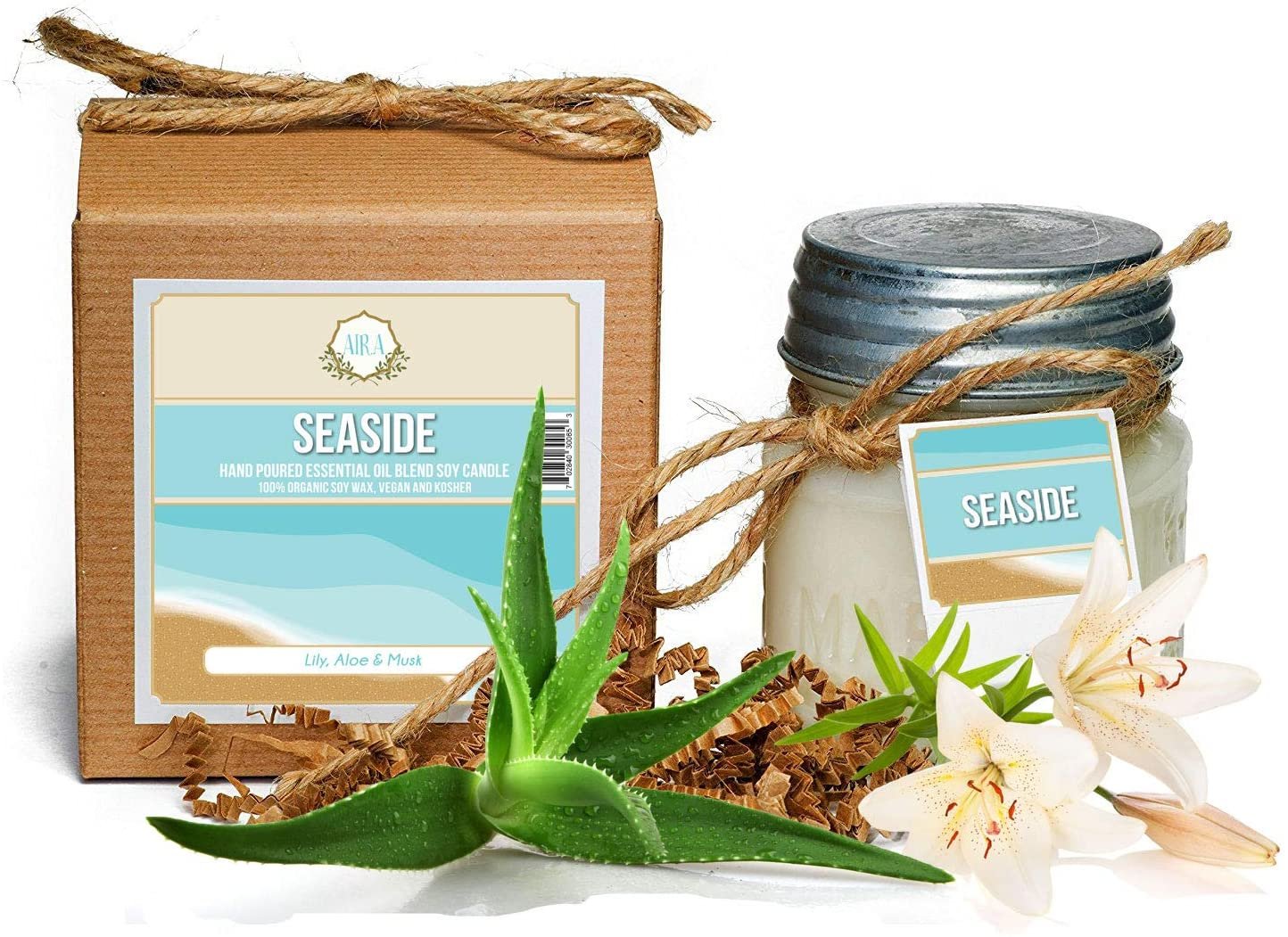 Aira Soy Candle,Organic,Vegan,Essential Oils,Mason Jar, Tropical Seaside - Bild 7 von 7