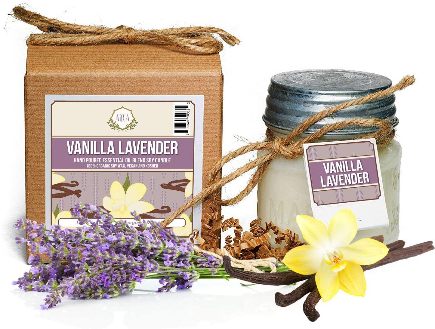 Vela de soja Aira - orgánica, vegana, tarro de albañil con aceites esenciales, vainilla lavanda - Imagen 7 de 7