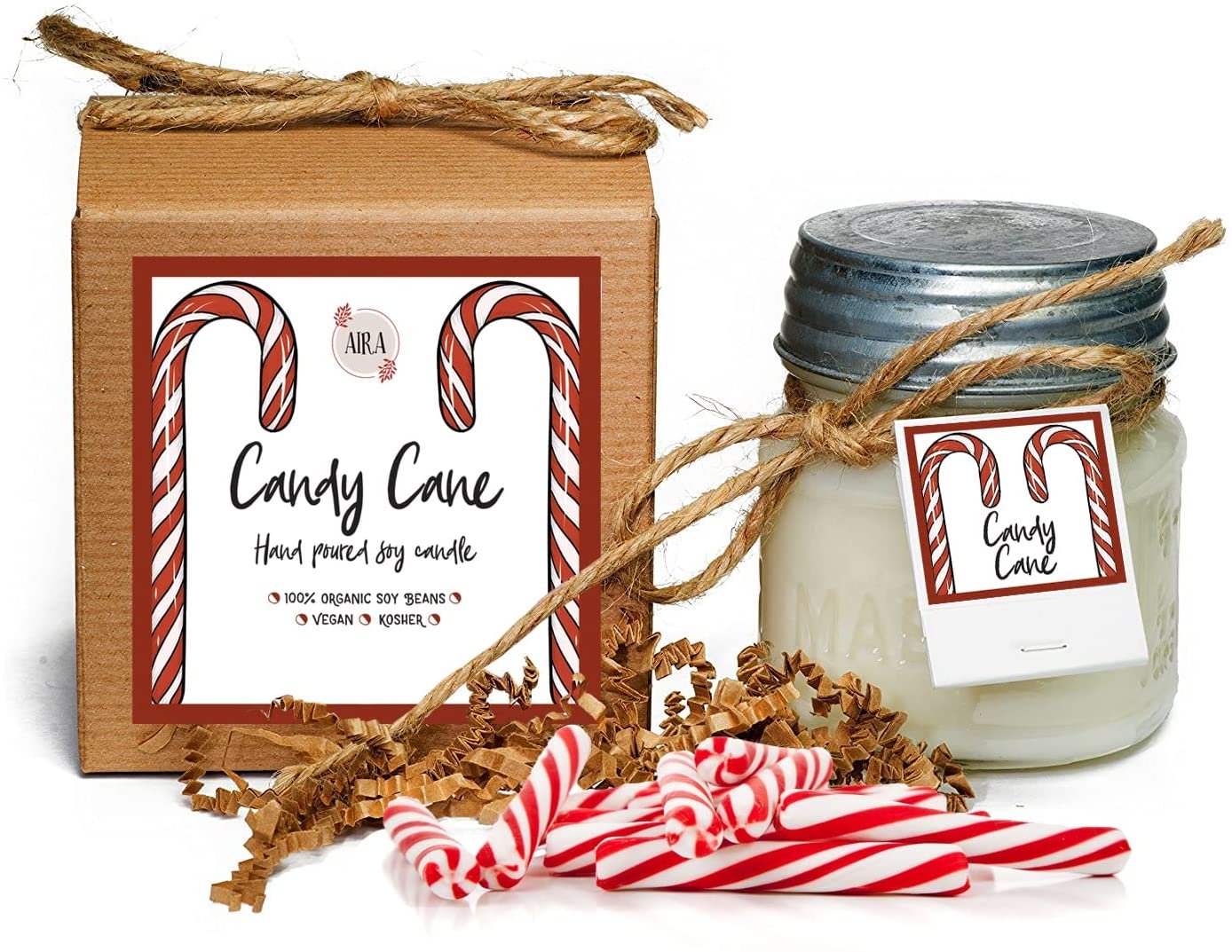 Vela de Navidad de soja Aira, caña de caramelo de menta, orgánica, aceites esenciales vegana - Imagen 8 de 8
