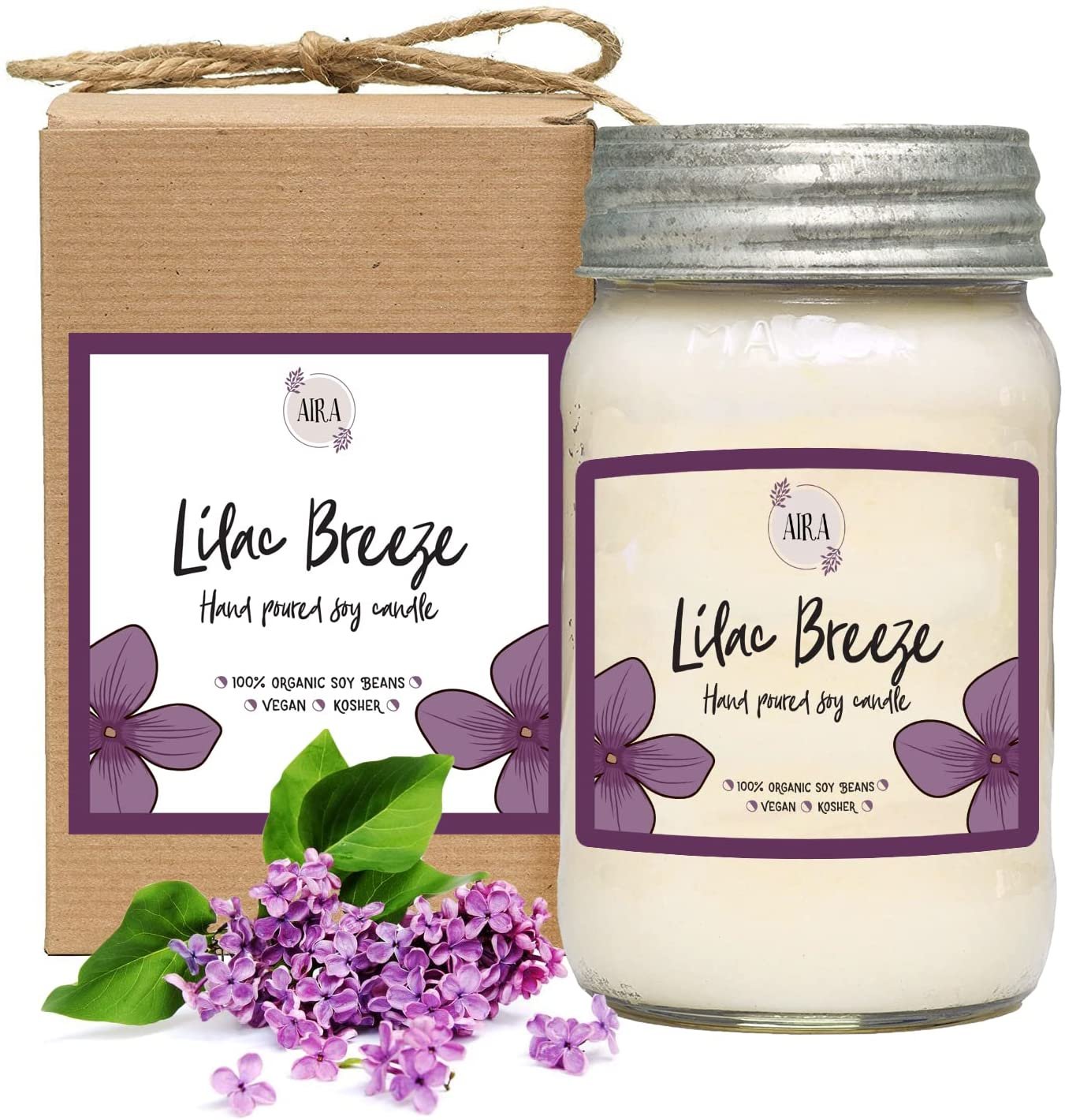 Aira Soja Kerzen - Bio, vegan, im Einmachglas mit ätherischen Ölen, Fliederbrise - Bild 4 von 5