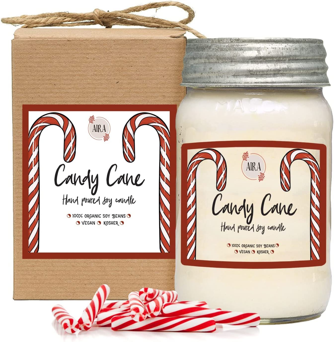 Vela de Navidad de soja Aira, caña de caramelo de menta, orgánica, aceites esenciales vegana - Imagen 6 de 8