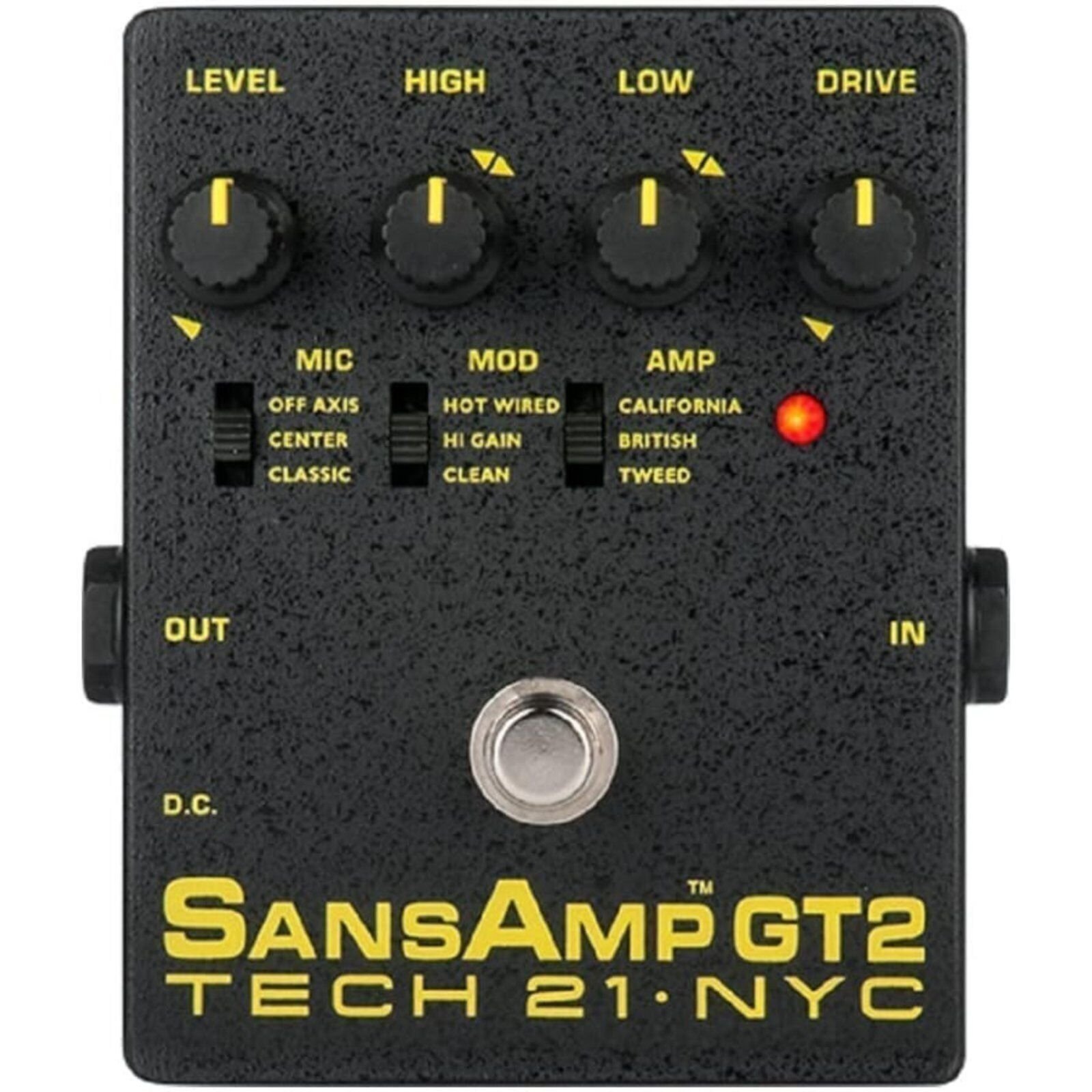 Tech21 SansAmp GT2 Distortion Guitar Effect Pedal Black Yellow Effector-OPEN BOX