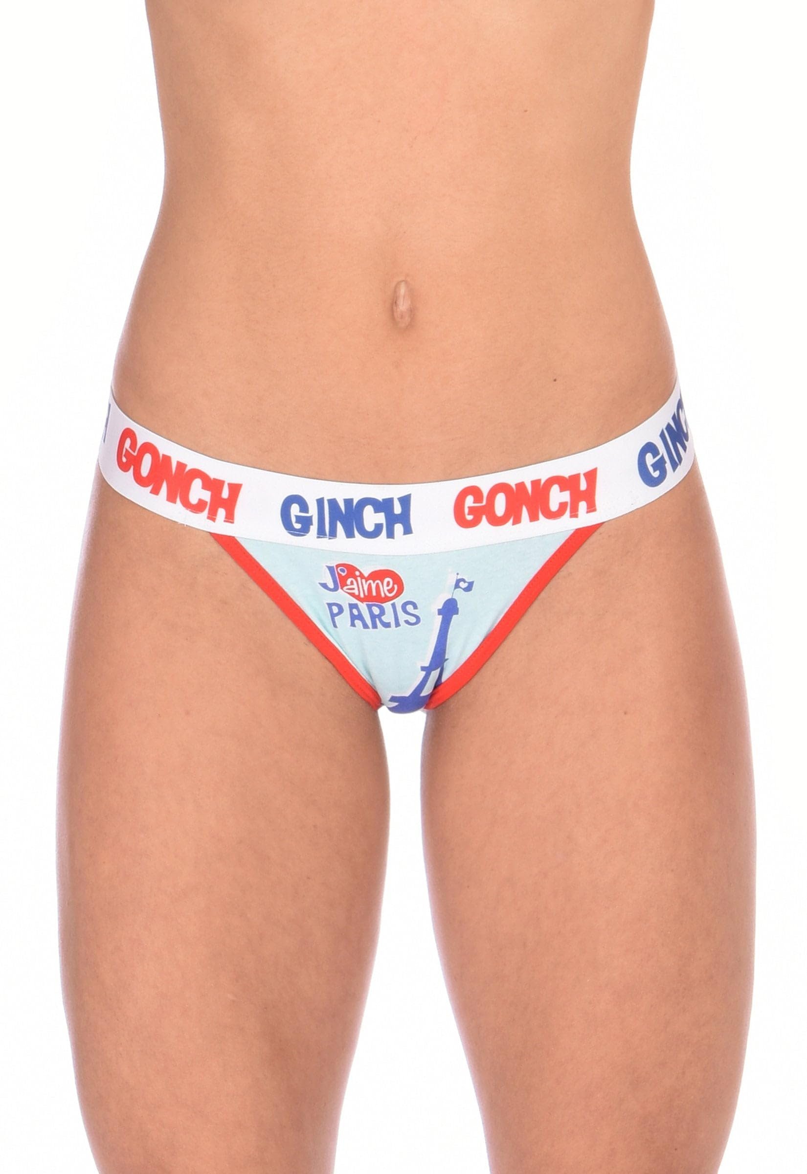 Ginch Gonch Women’s I Love Paris Eiffel Tower Thong Cotton Panties NWT