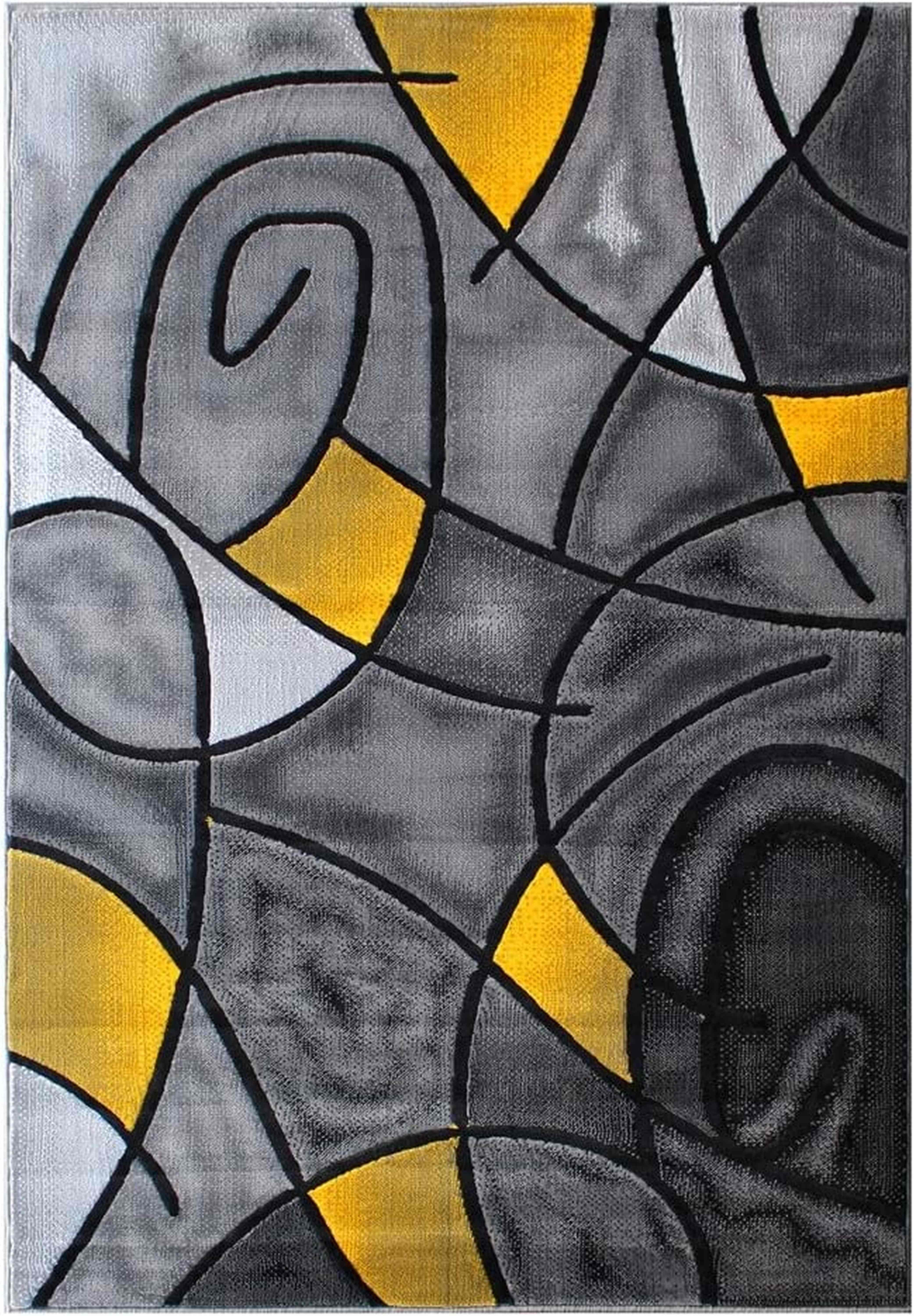 Yellow/Grey/Silver/Black/Abstract Area Rug Modern Contemporary Circles and... - Picture 22 of 40