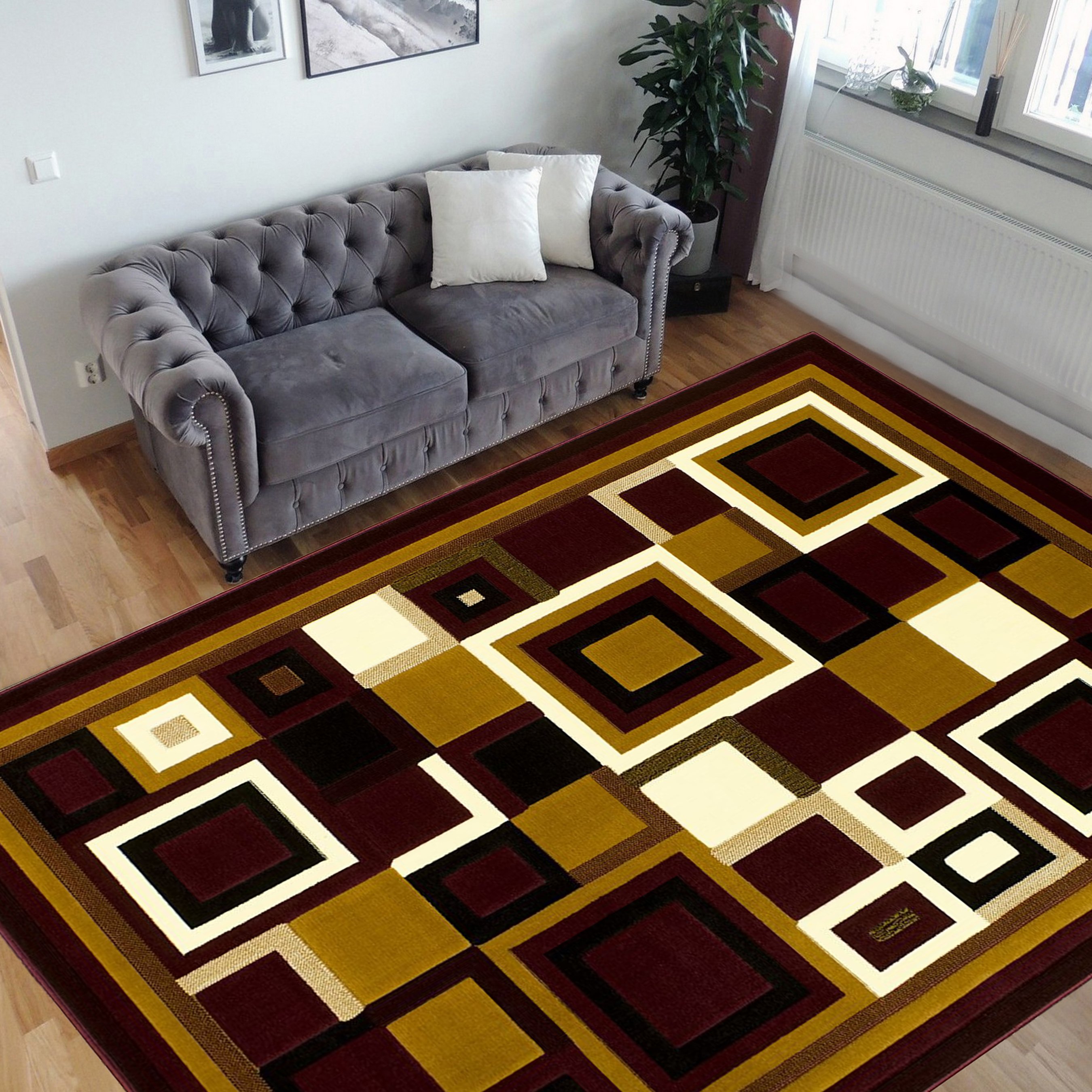 HR-Modern Contemporary Living Room Rugs-Abstract Carpet with Geometric Pattern