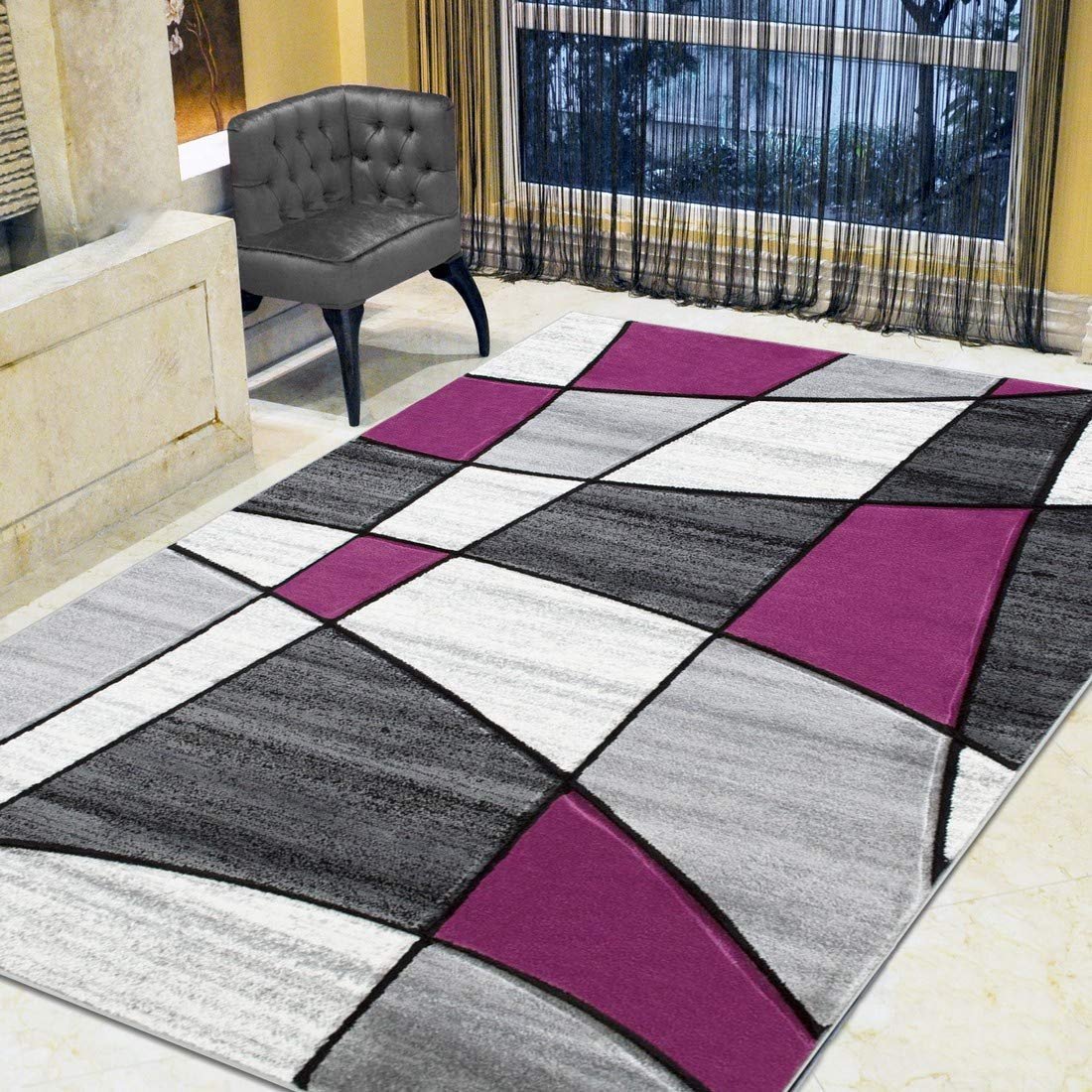 Color Block Rug/Linear/Geometric Modern Contemporary Hand Carved Area... |  eBay
