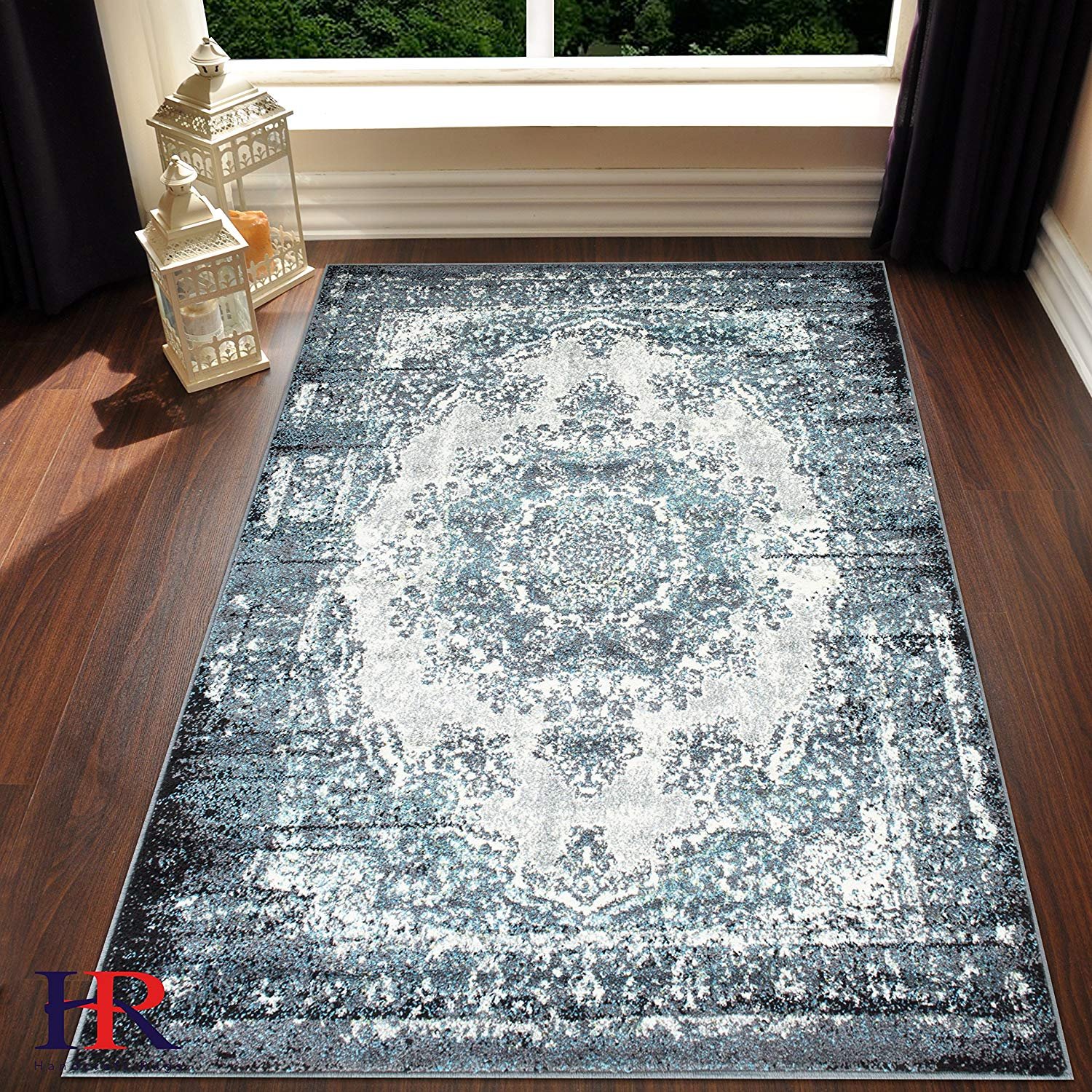 Black White Charcoal -Faded Oriental Distressed Area Rug Vintage Area Rug - Picture 26 of 27