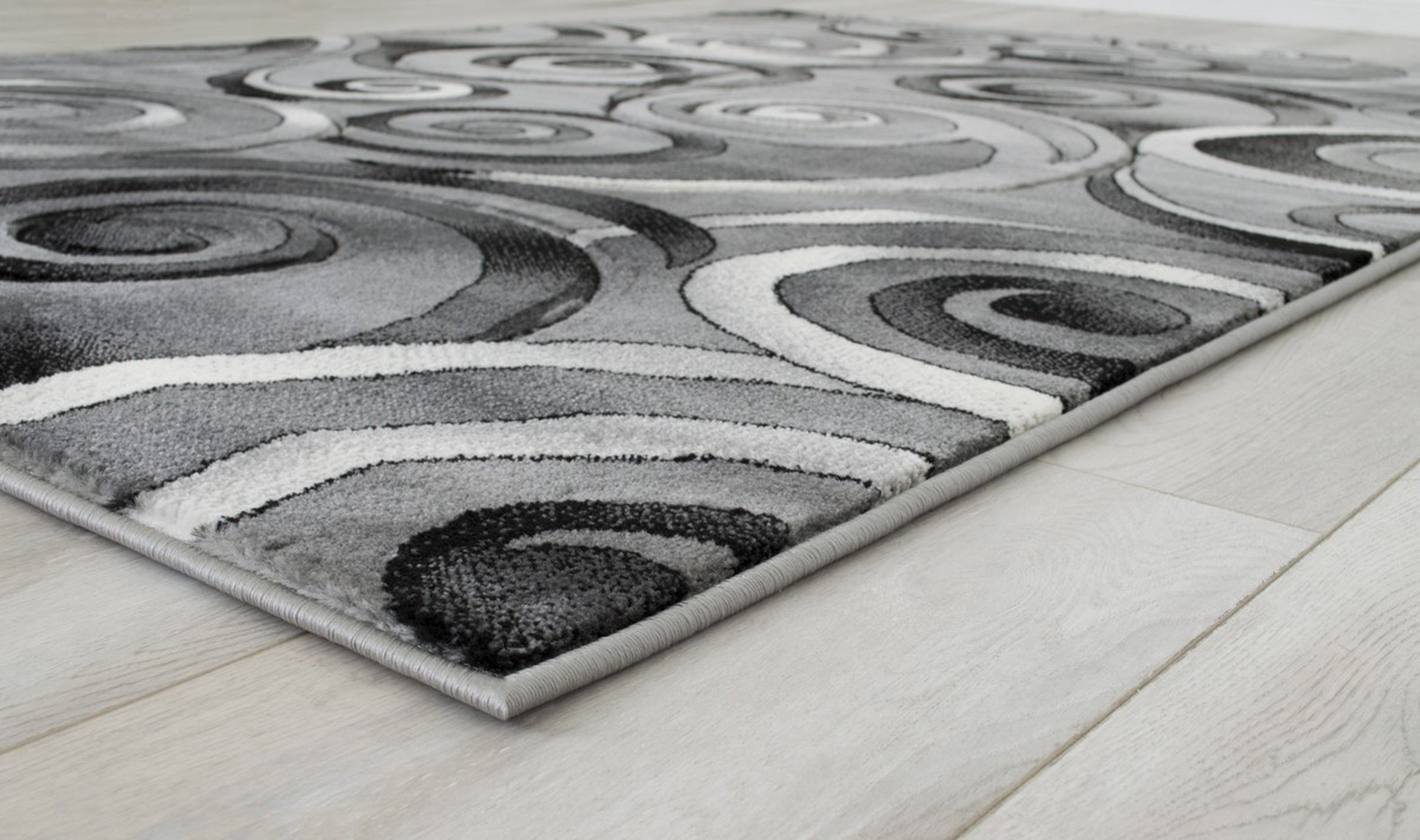 Spiral/Swirls Modern Contemporary Hand Carved Area Rug-Silver/Gray/Black - Picture 14 of 28