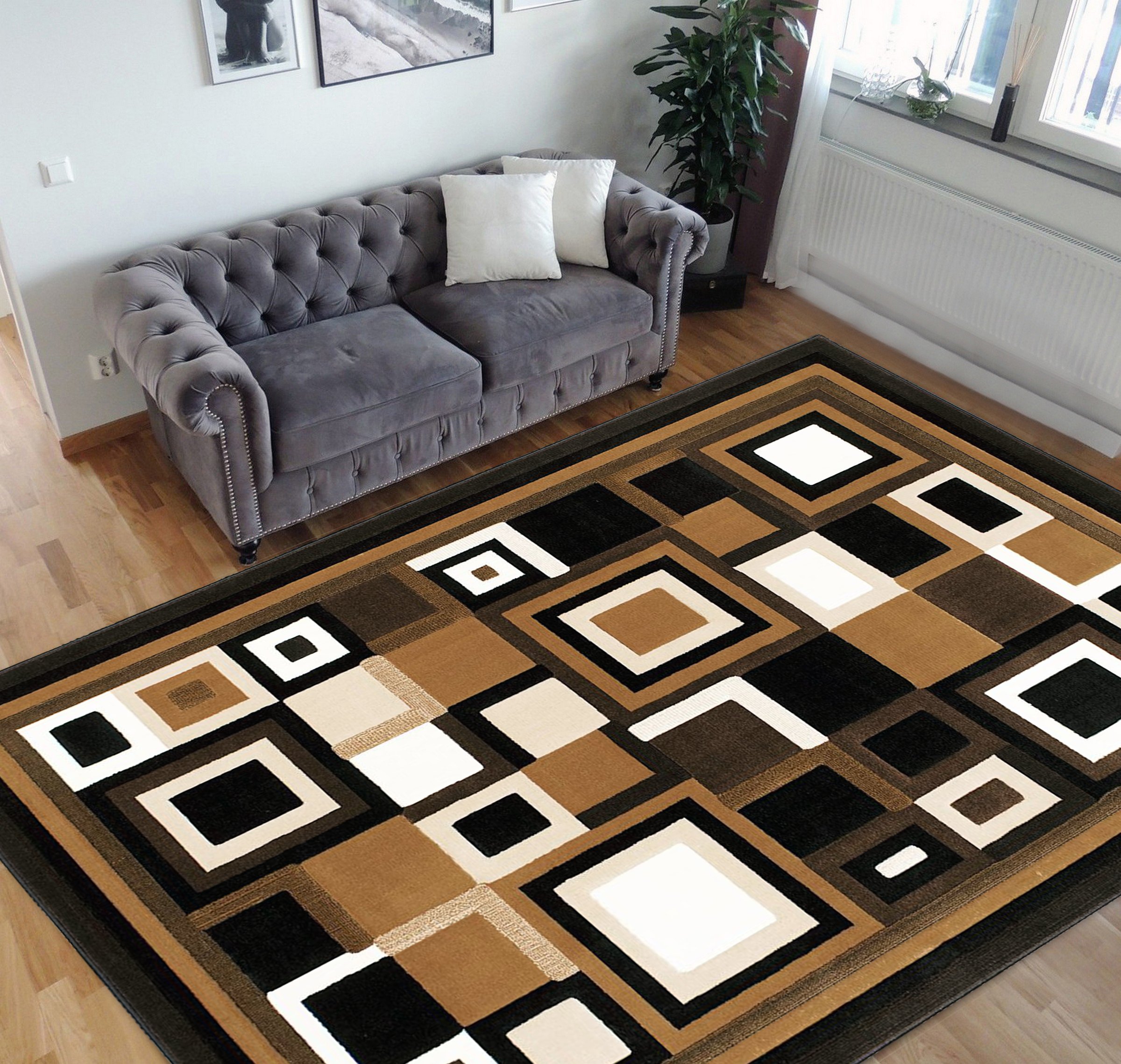 HR-Modern Contemporary Living Room Rugs-Abstract Carpet with Geometric Pattern