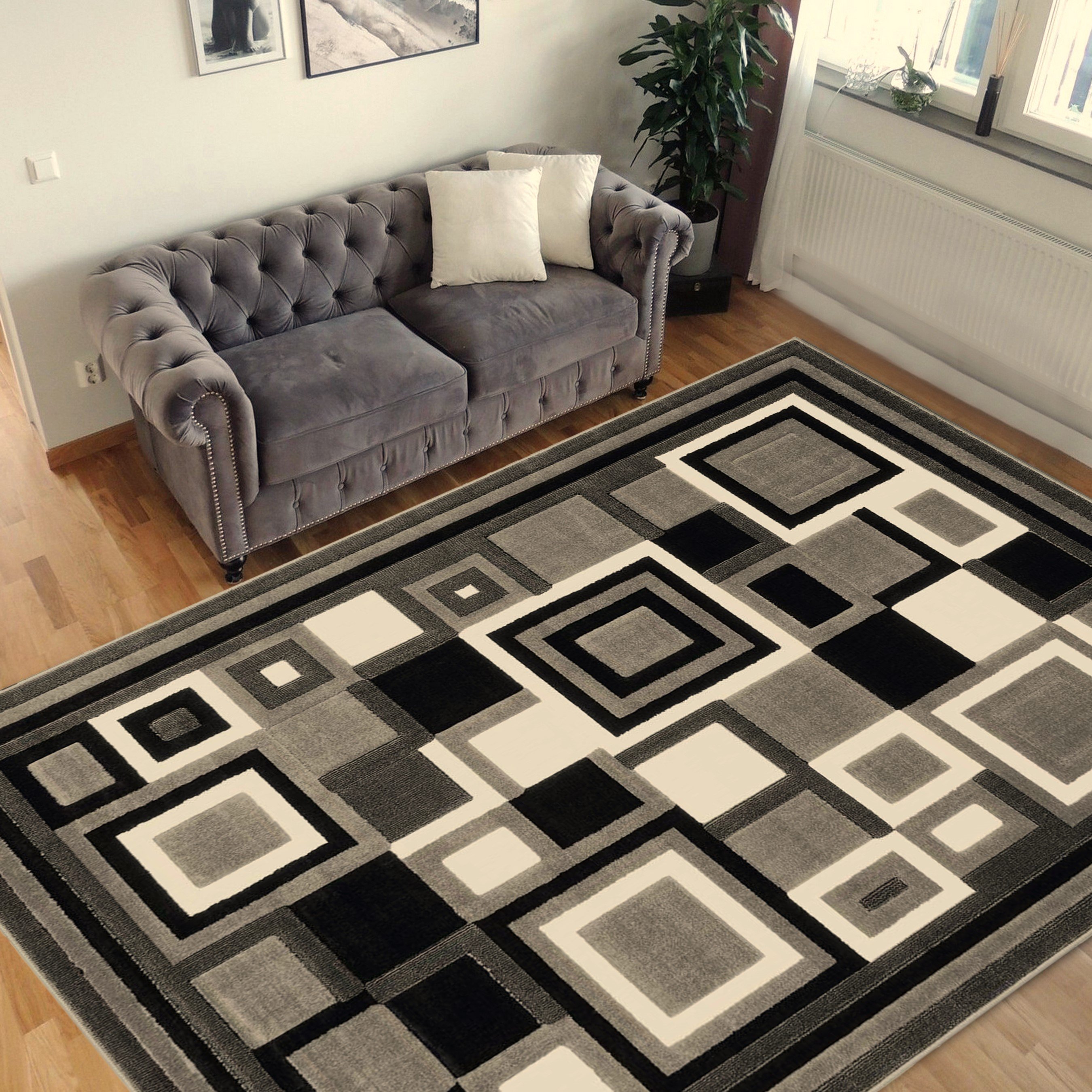 HR-Modern Contemporary Living Room Rugs-Abstract Carpet with Geometric Pattern