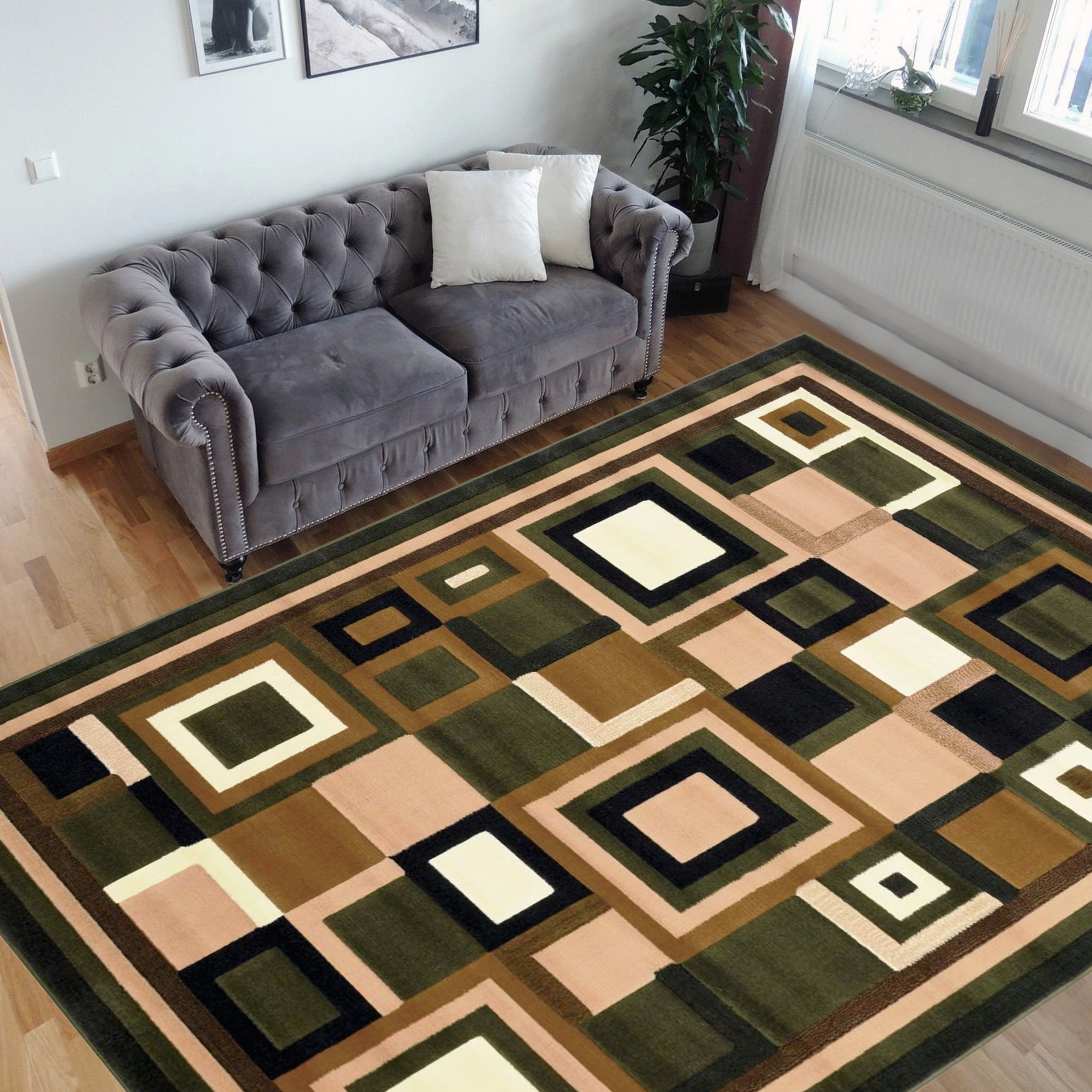 HR-Modern Contemporary Living Room Rugs-Abstract Carpet with Geometric Pattern