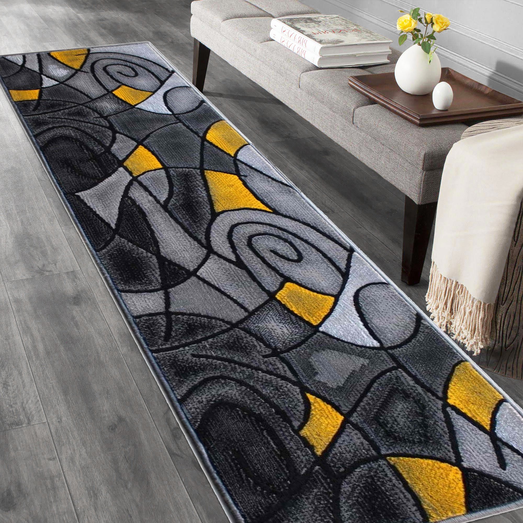 Yellow/Grey/Silver/Black/Abstract Area Rug Modern Contemporary Circles and... - Picture 14 of 40