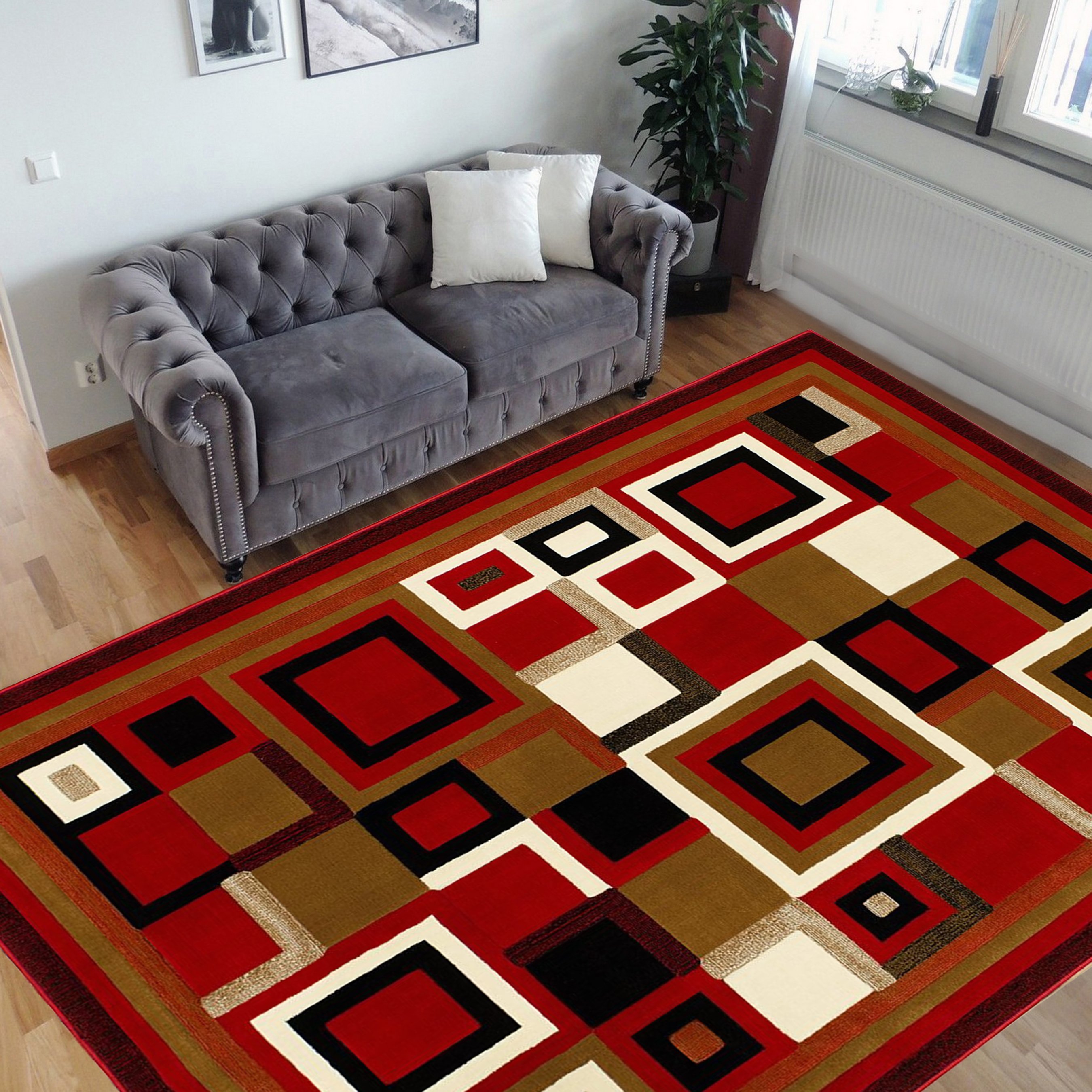 HR-Modern Contemporary Living Room Rugs-Abstract Carpet with Geometric Pattern