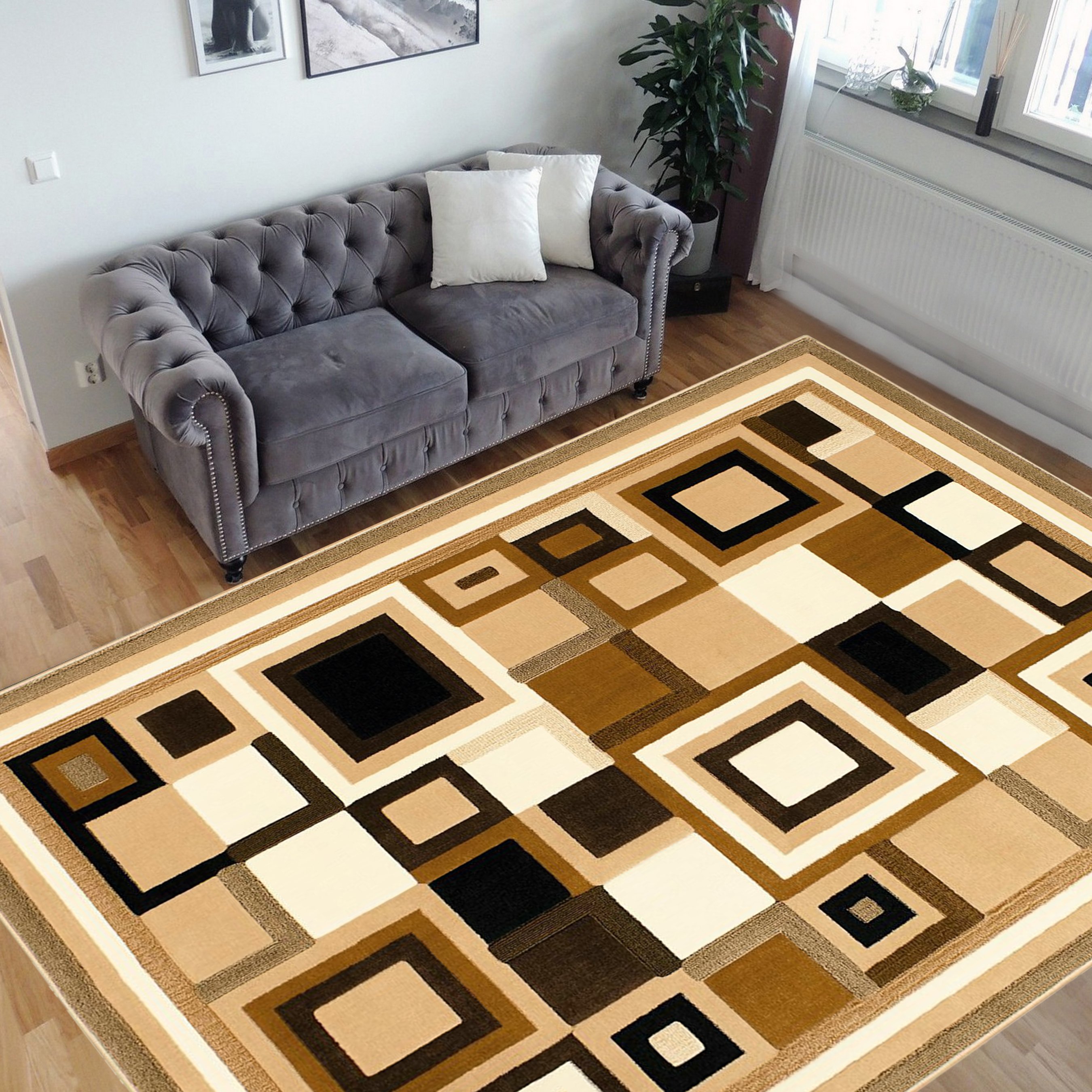 HR-Modern Contemporary Living Room Rugs-Abstract Carpet with Geometric Pattern