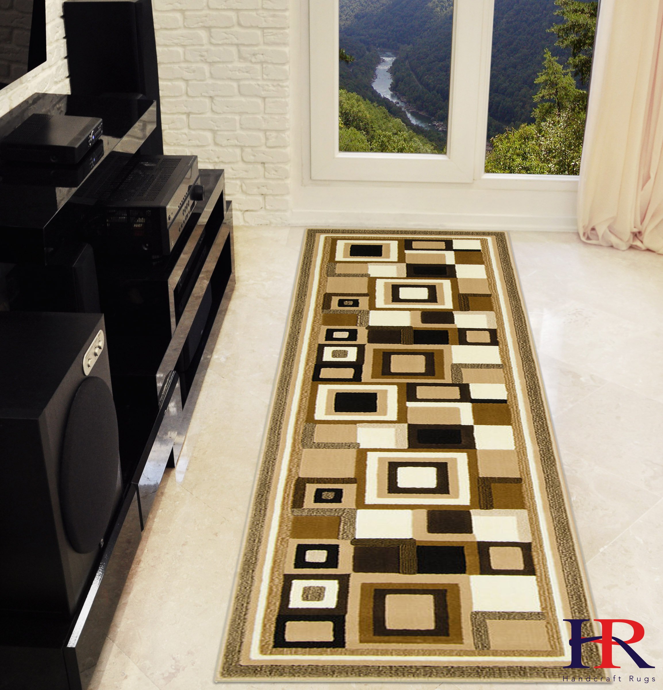 HR-Modern Contemporary Living Room Rugs-Abstract Carpet with Geometric Pattern