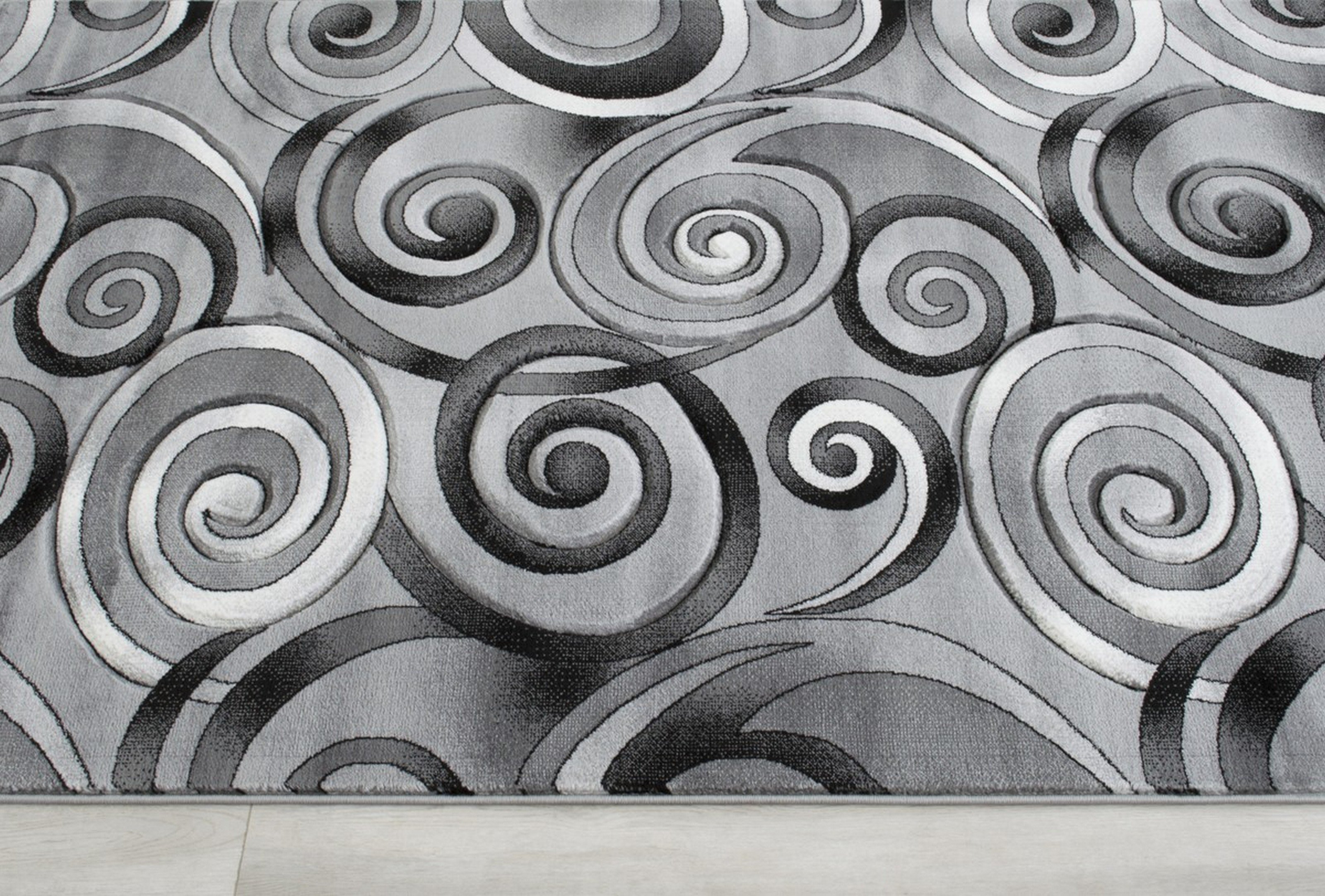 Spiral/Swirls Modern Contemporary Hand Carved Area Rug-Silver/Gray/Black - Picture 13 of 28