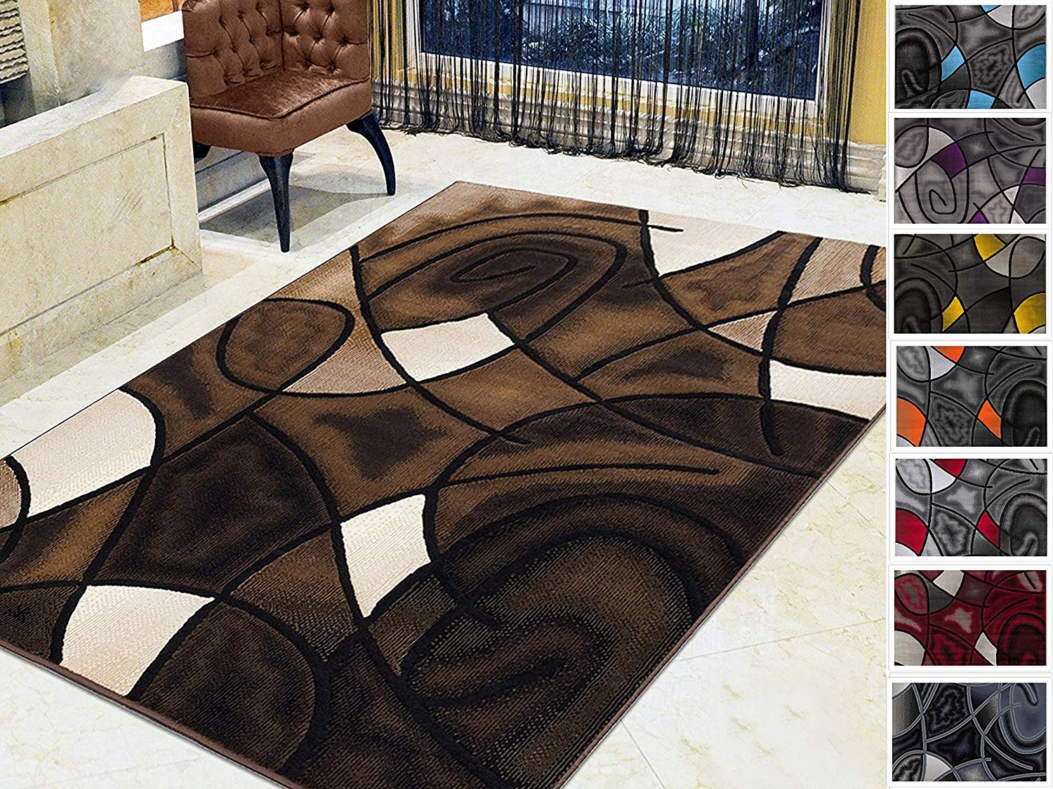Rug 8x10 Area Rug Blue Grey Black Abstract Modern 5x7 Rugs Carpet Flooring Decor 