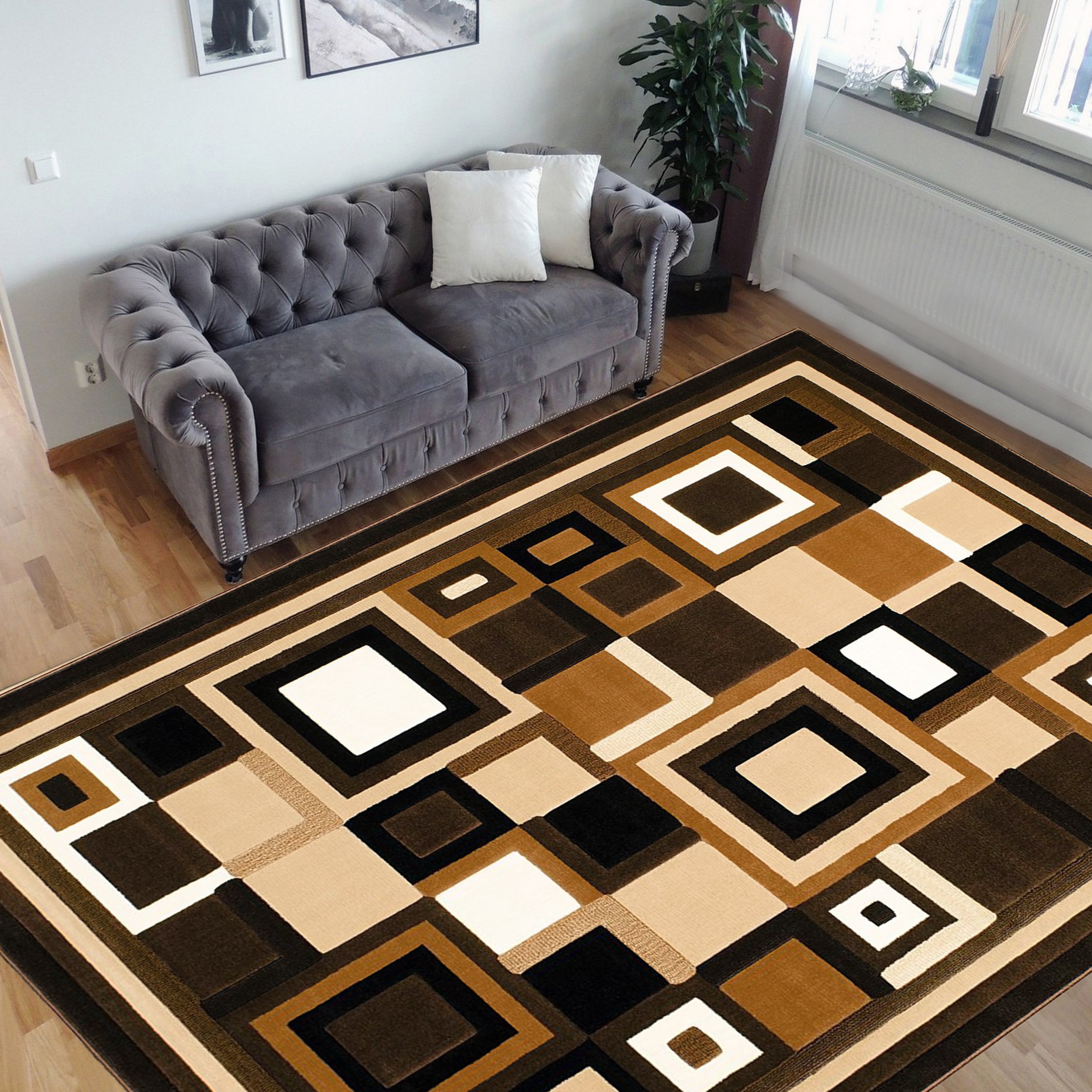 HR-Modern Contemporary Living Room Rugs-Abstract Carpet with Geometric Pattern