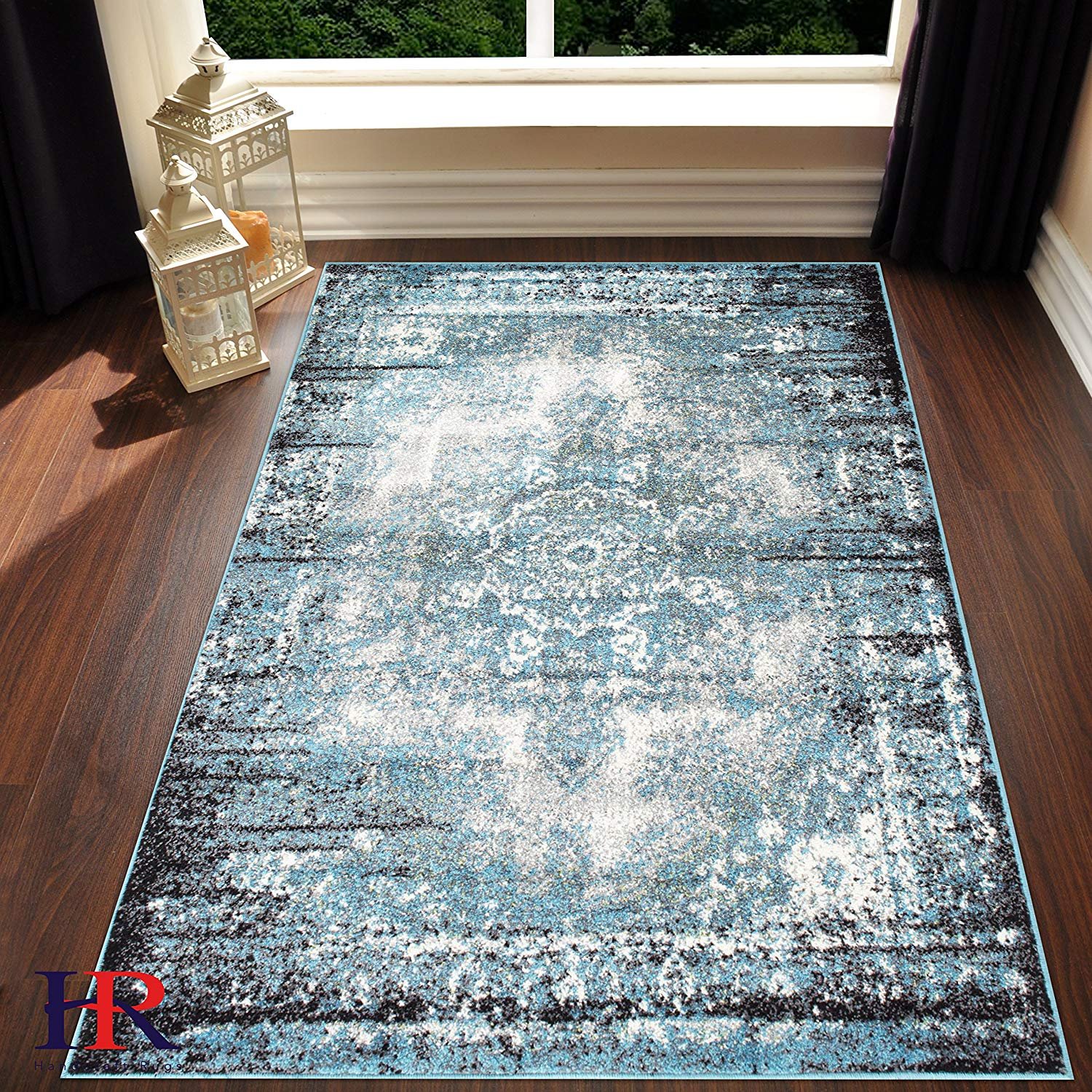 Black White Charcoal -Faded Oriental Distressed Area Rug Vintage Area Rug - Picture 25 of 27