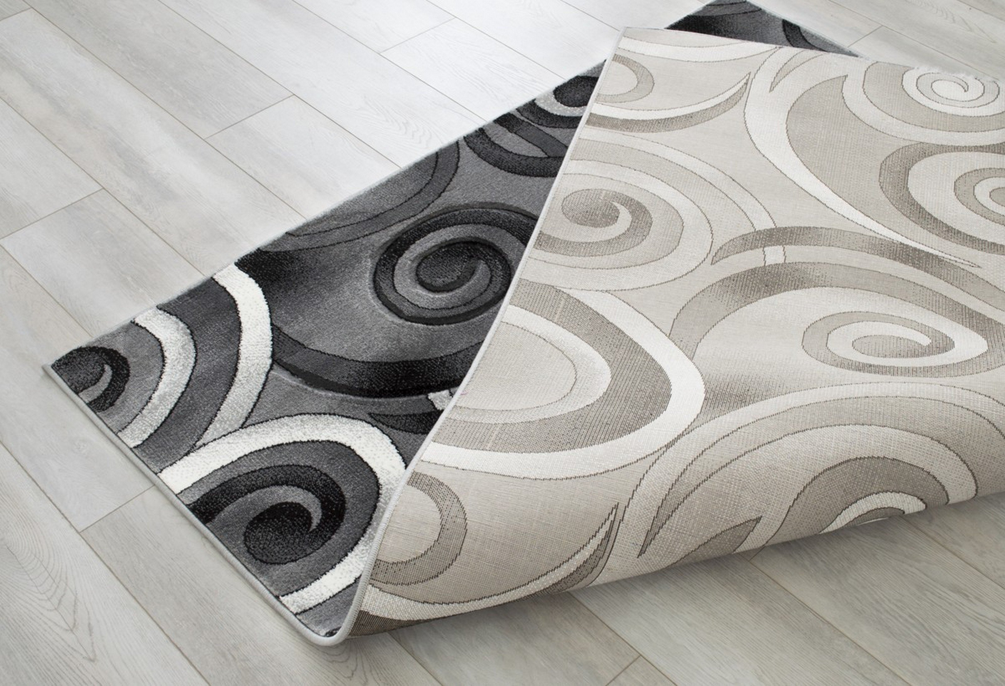 Spiral/Swirls Modern Contemporary Hand Carved Area Rug-Silver/Gray/Black - Picture 12 of 28
