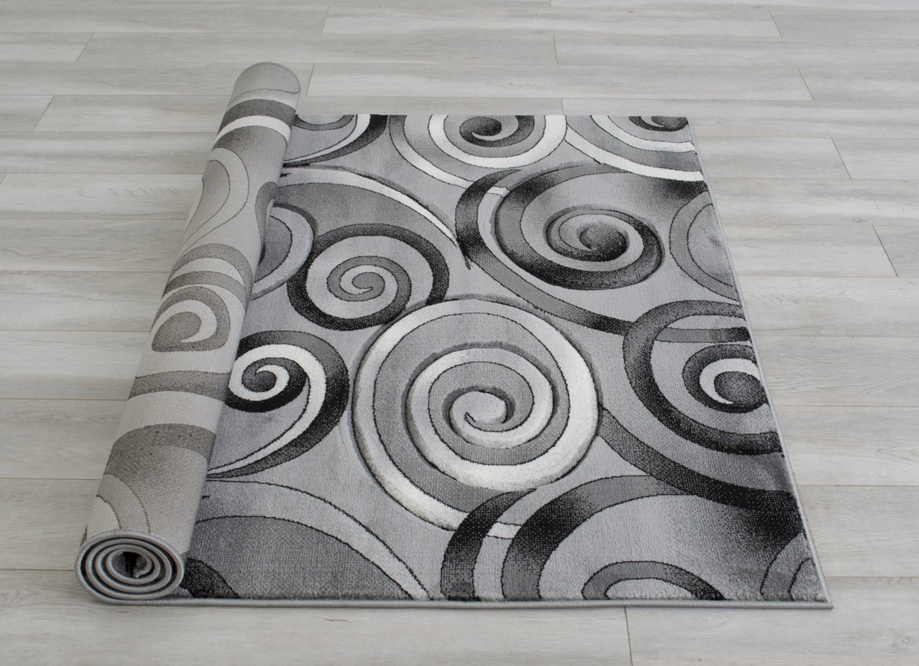 Spiral/Swirls Modern Contemporary Hand Carved Area Rug-Silver/Gray/Black - Picture 15 of 28