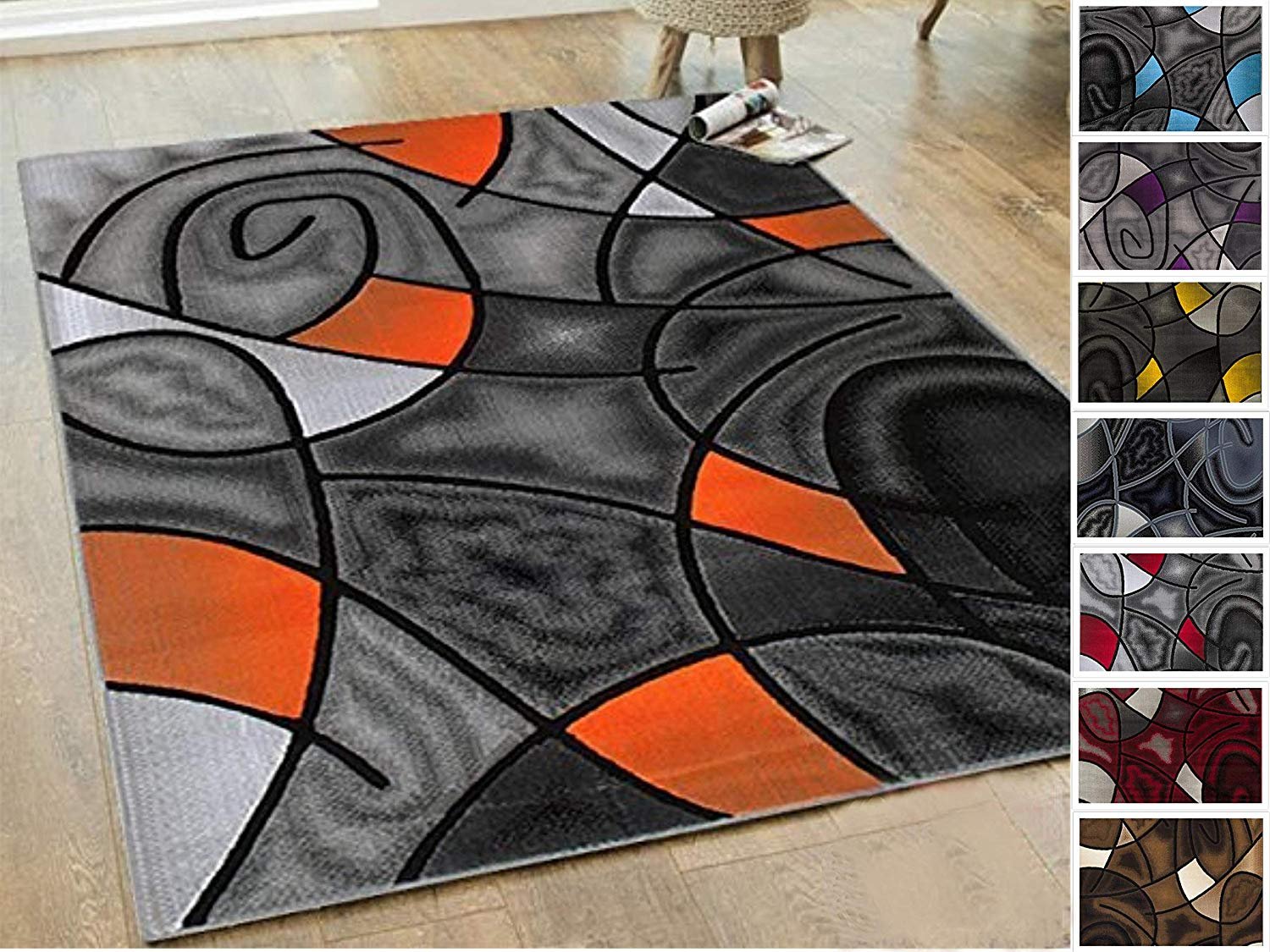Electric Orange Grey Silver Black Abstract Area Rug Modern Electric Orange Grey Silver Black Abstract Area Rug