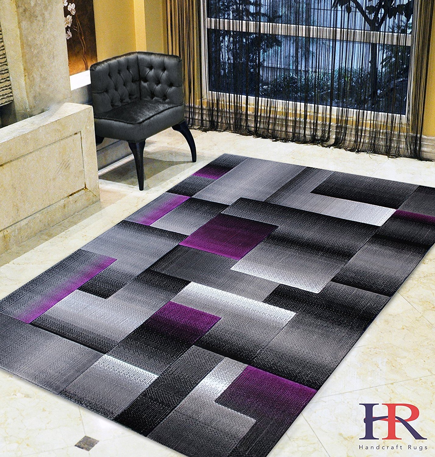 Modern Living Room Rugs-Abstract Carpet with Geometric Swirls... 