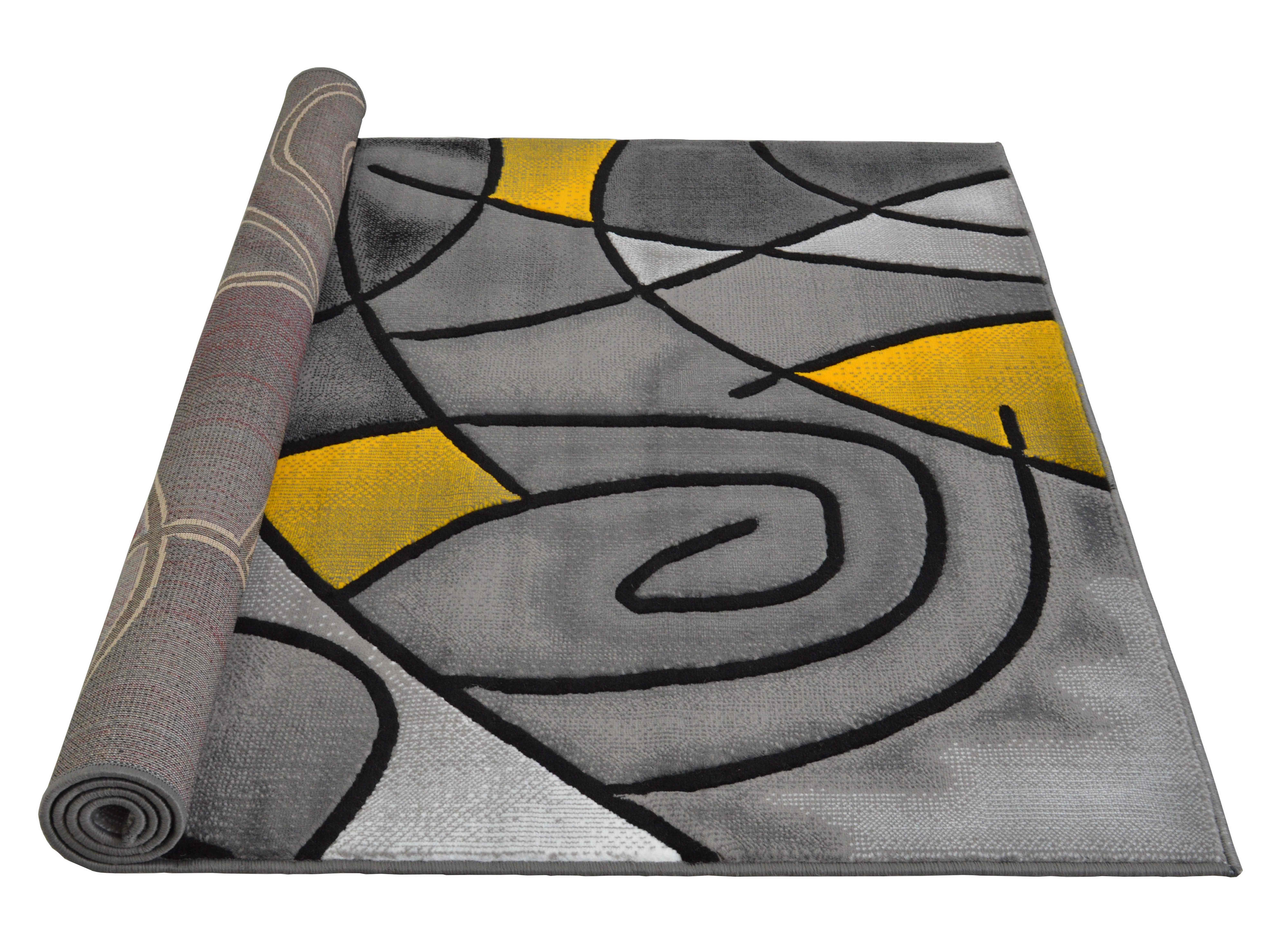 Yellow/Grey/Silver/Black/Abstract Area Rug Modern Contemporary Circles and... - Picture 29 of 40