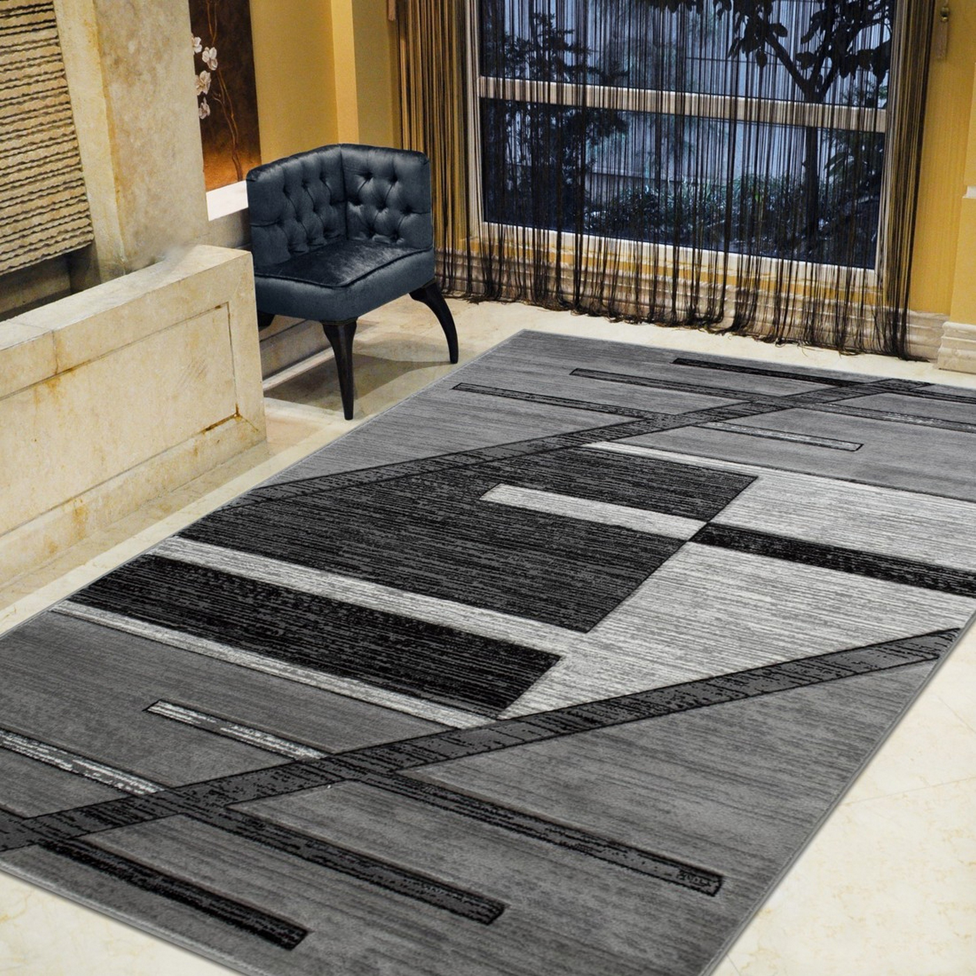 Monochromatic Rug/Linier Design Modern Contemporary Hand Carved Area... - Picture 9 of 28