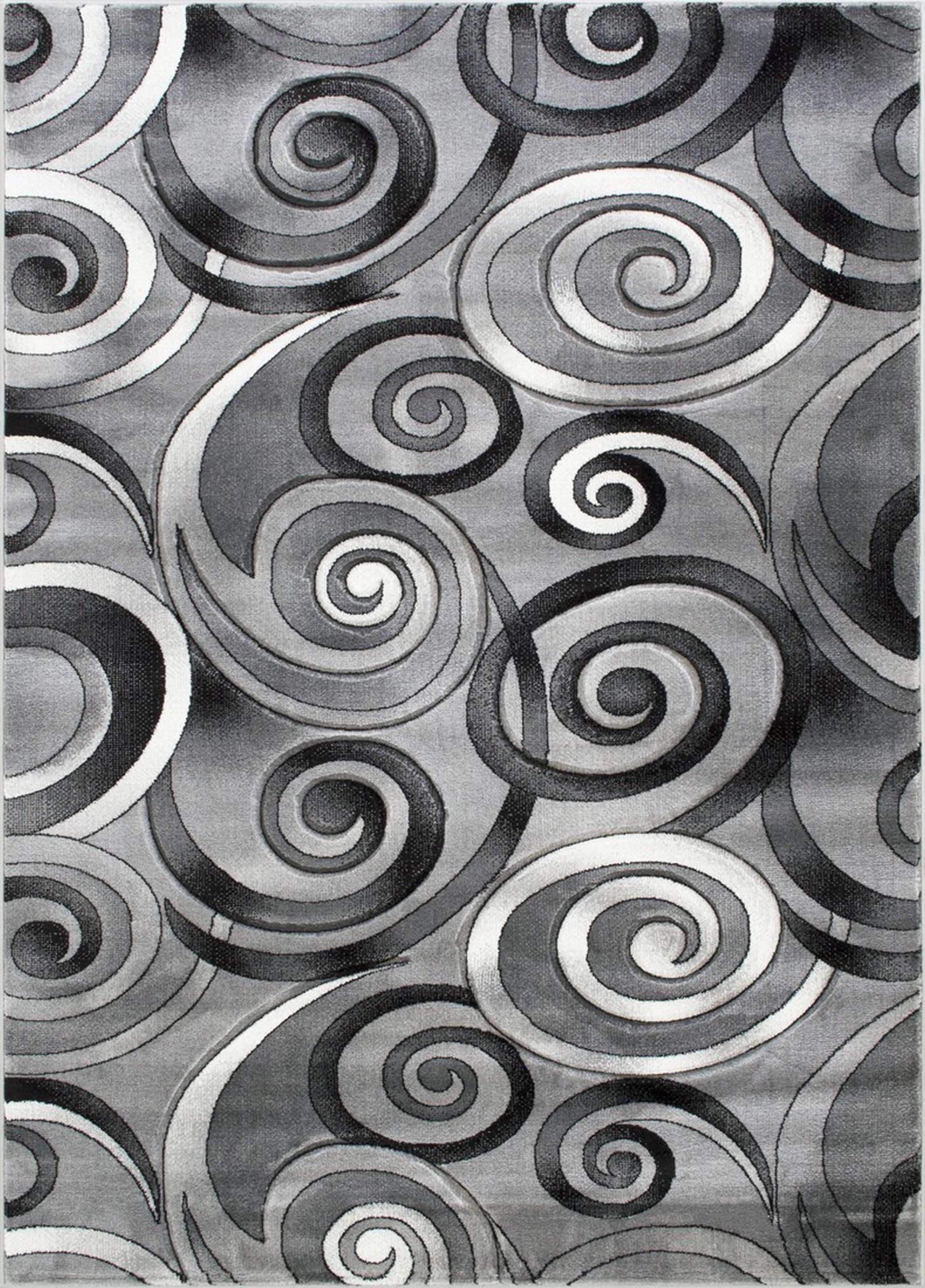 Spiral/Swirls Modern Contemporary Hand Carved Area Rug-Silver/Gray/Black - Picture 10 of 28