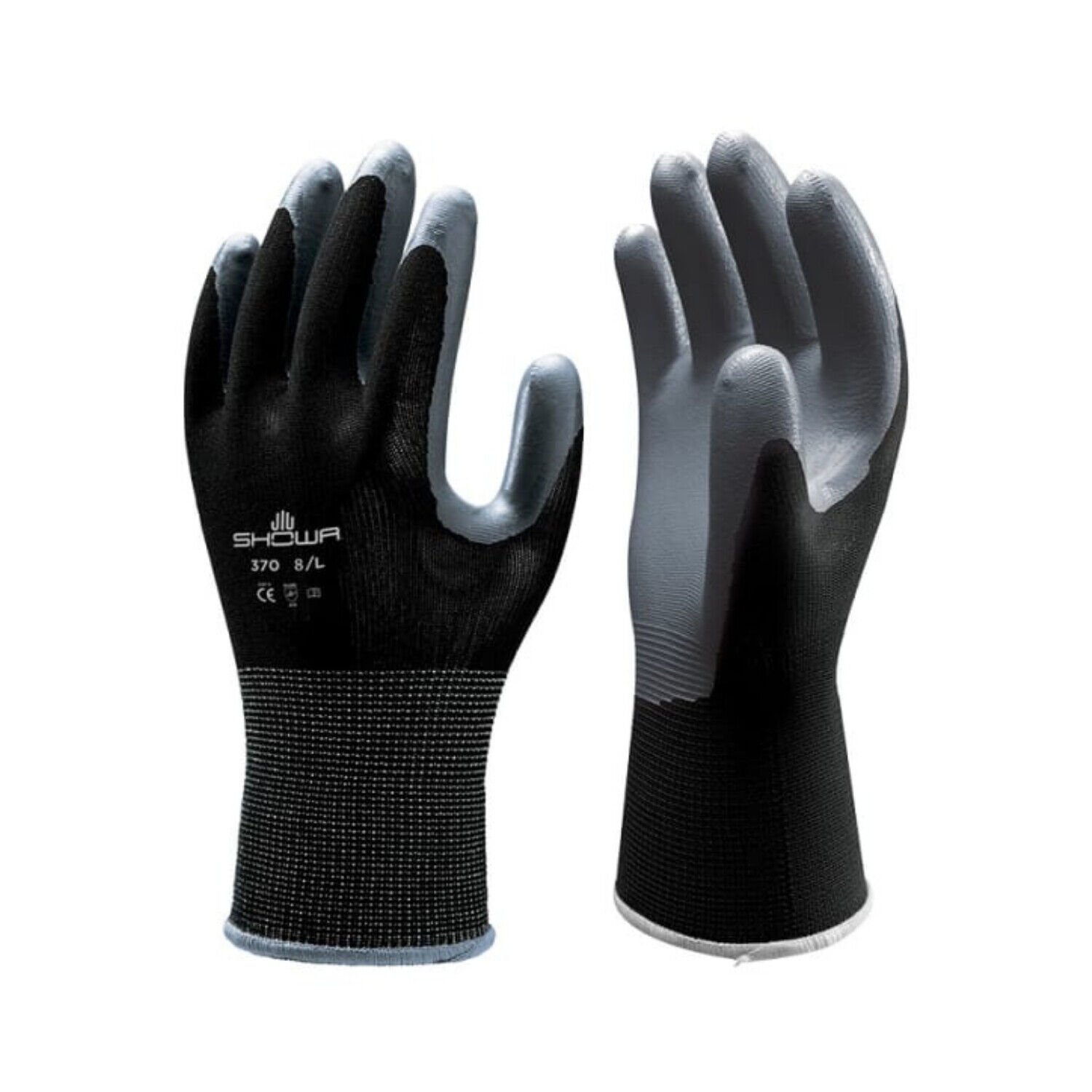 ATLAS FIT 370 SHOWA BLACK X-LARGE NITRILE GARDENING WORK GLOVES