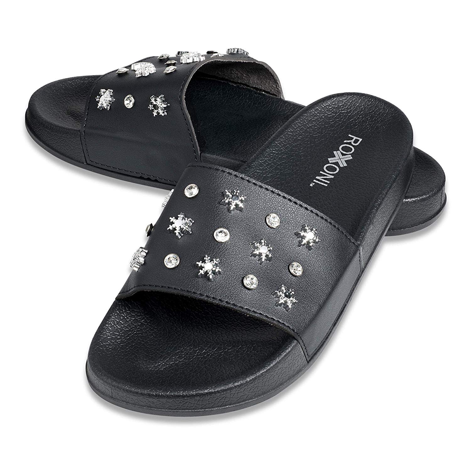 Pupeez Flat Slide Sandals for Women with A Snow Flakes and Diamond Strap - Picture 13 of 16