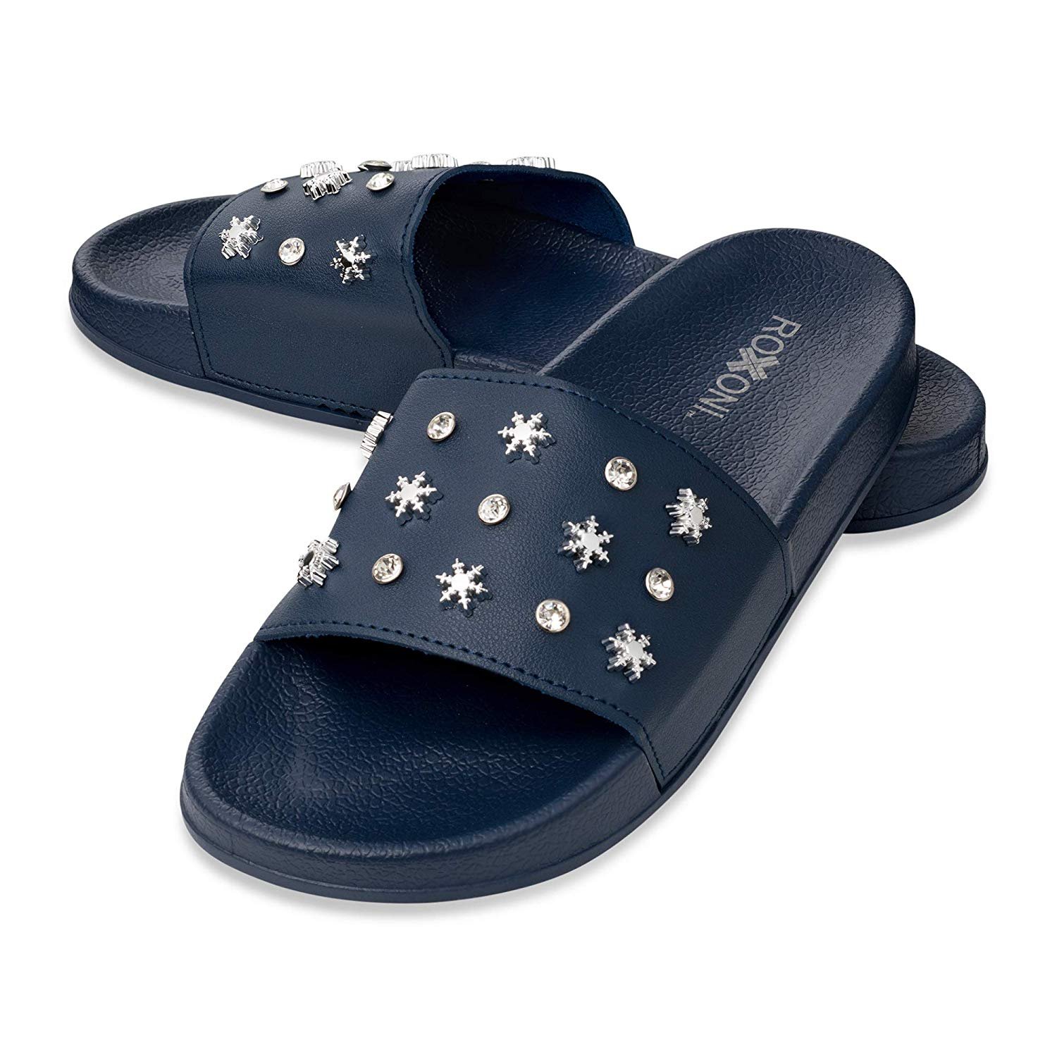 Pupeez Flat Slide Sandals for Women with A Snow Flakes and Diamond Strap - Picture 15 of 16