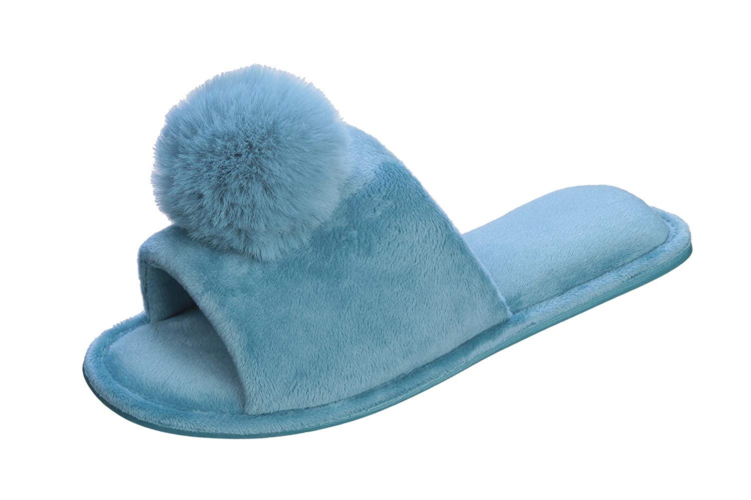 Pupeez Pom-pom Slippers for Women Open Toe; Great for Indoor Outdoor Blue - Picture 13 of 23