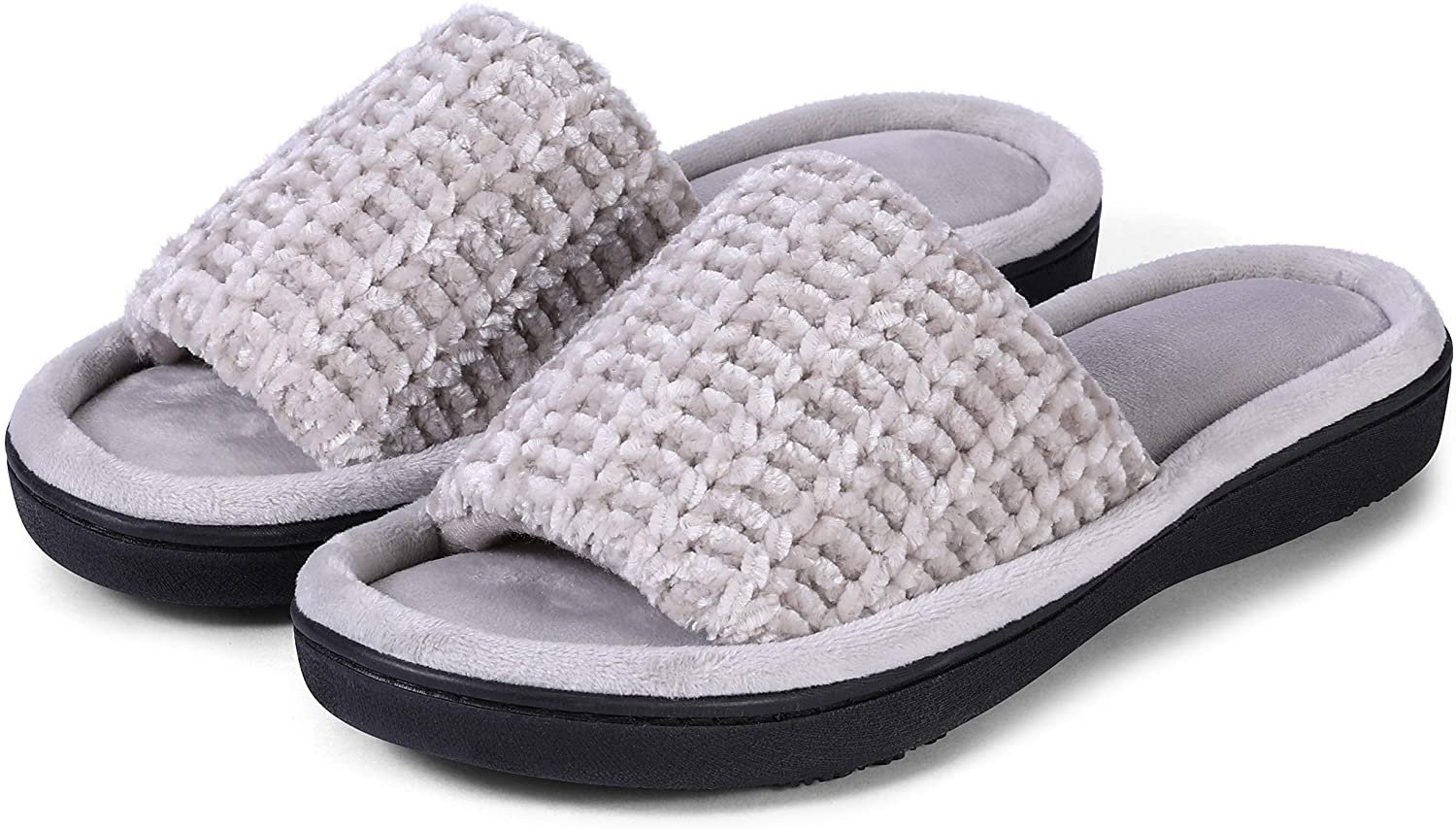 Very Peri Womens Soft Open Toe Slide Slippers, Indoor Outdoor Rubber Sole