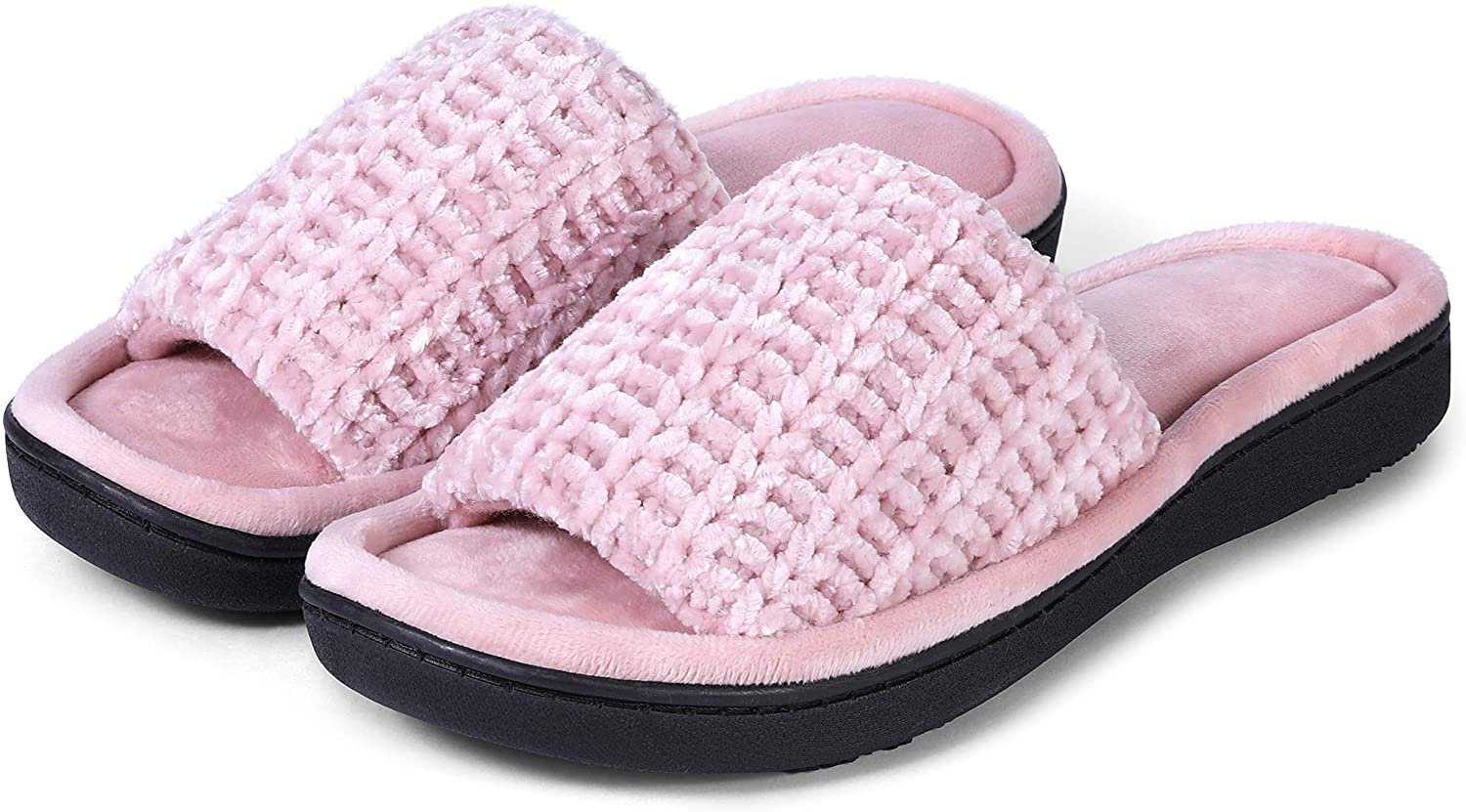 Very Peri Womens Soft Open Toe Slide Slippers, Indoor Outdoor Rubber Sole