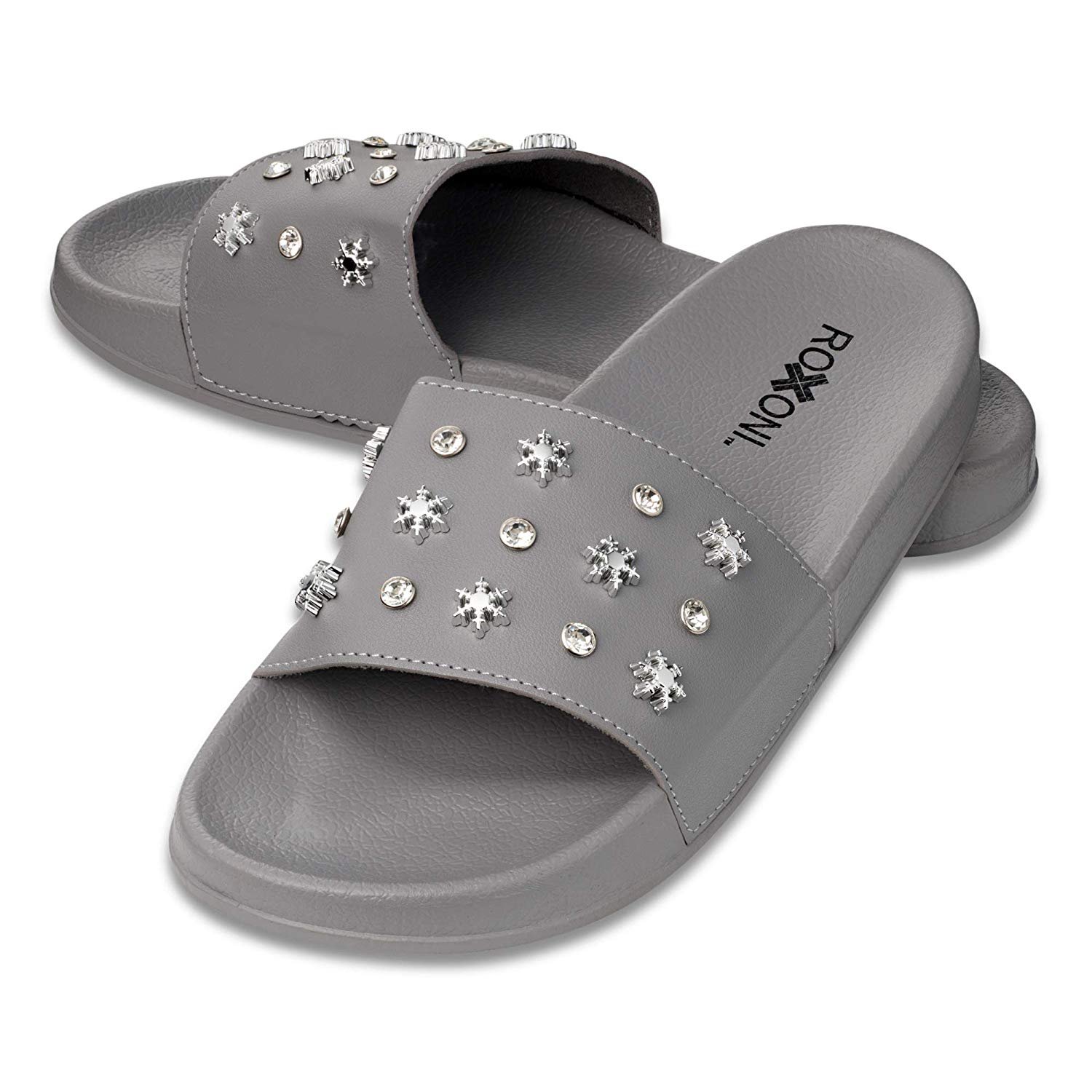 Pupeez Flat Slide Sandals for Women with A Snow Flakes and Diamond Strap - Picture 14 of 16