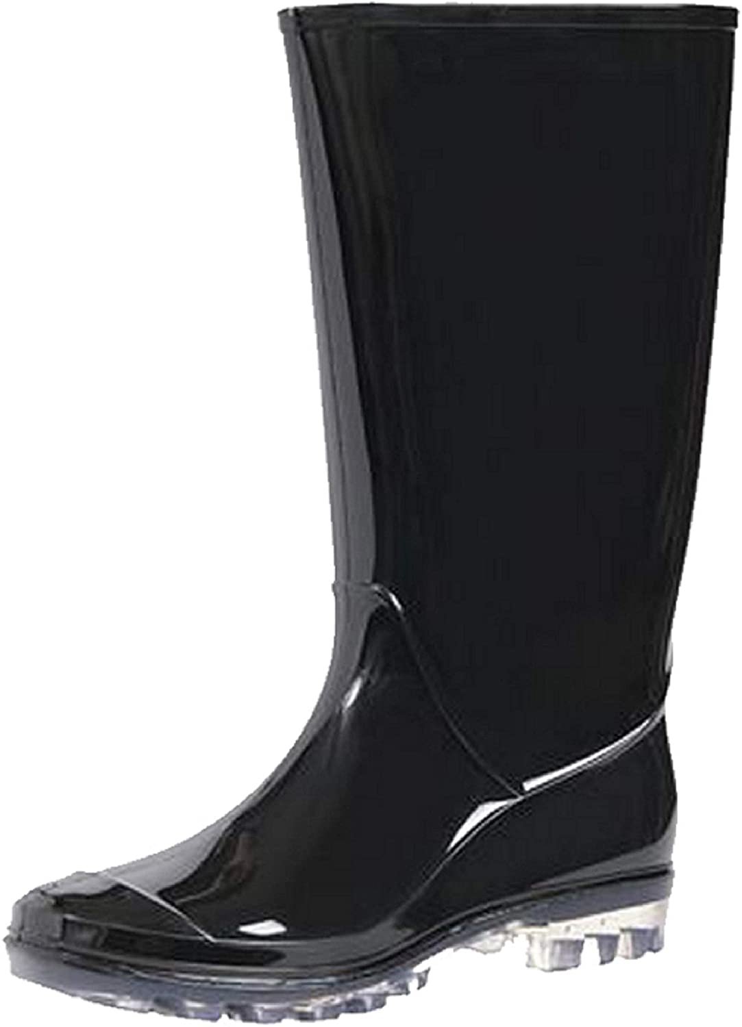 Womens+Black+Rubber+Rain+BOOTS+Wide+Calf+Waterproof+and+Clear+Sole%2F ...
