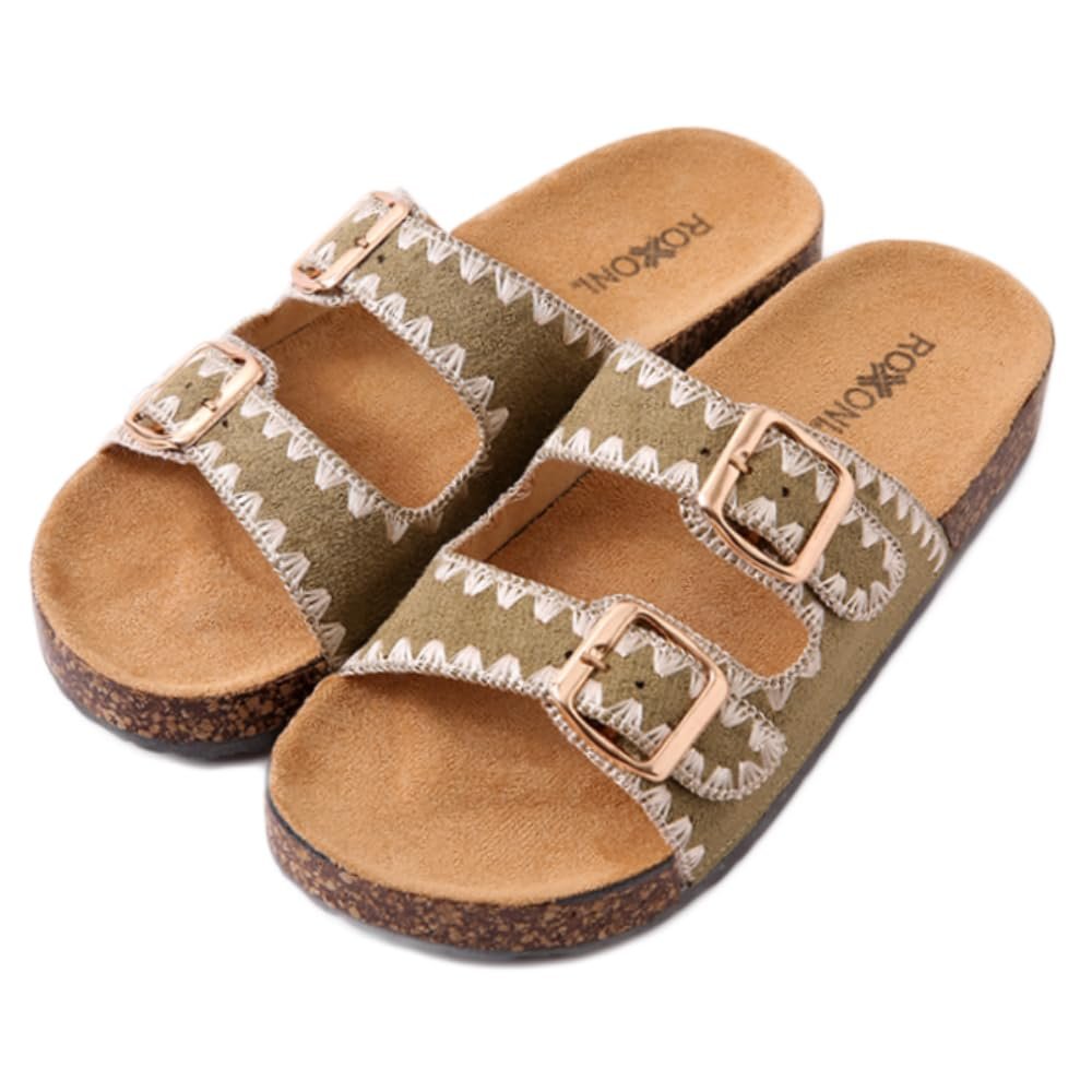 Pupeez Women's Fashion Cork Sole Double Buckle Indoor/Outdoor Sandal - Picture 10 of 11
