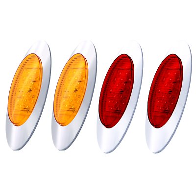 Amber/Red 6.5" Oval 16 LED Side Marker Clearance Light Chrome Surface Mount 12V - Picture 14 of 16