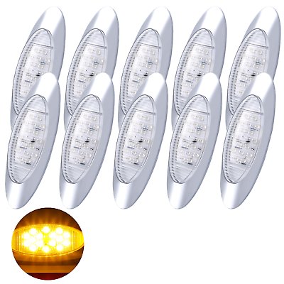 Amber/Red 6.5" Oval 16 LED Side Marker Clearance Light Chrome Surface Mount 12V - Picture 15 of 16