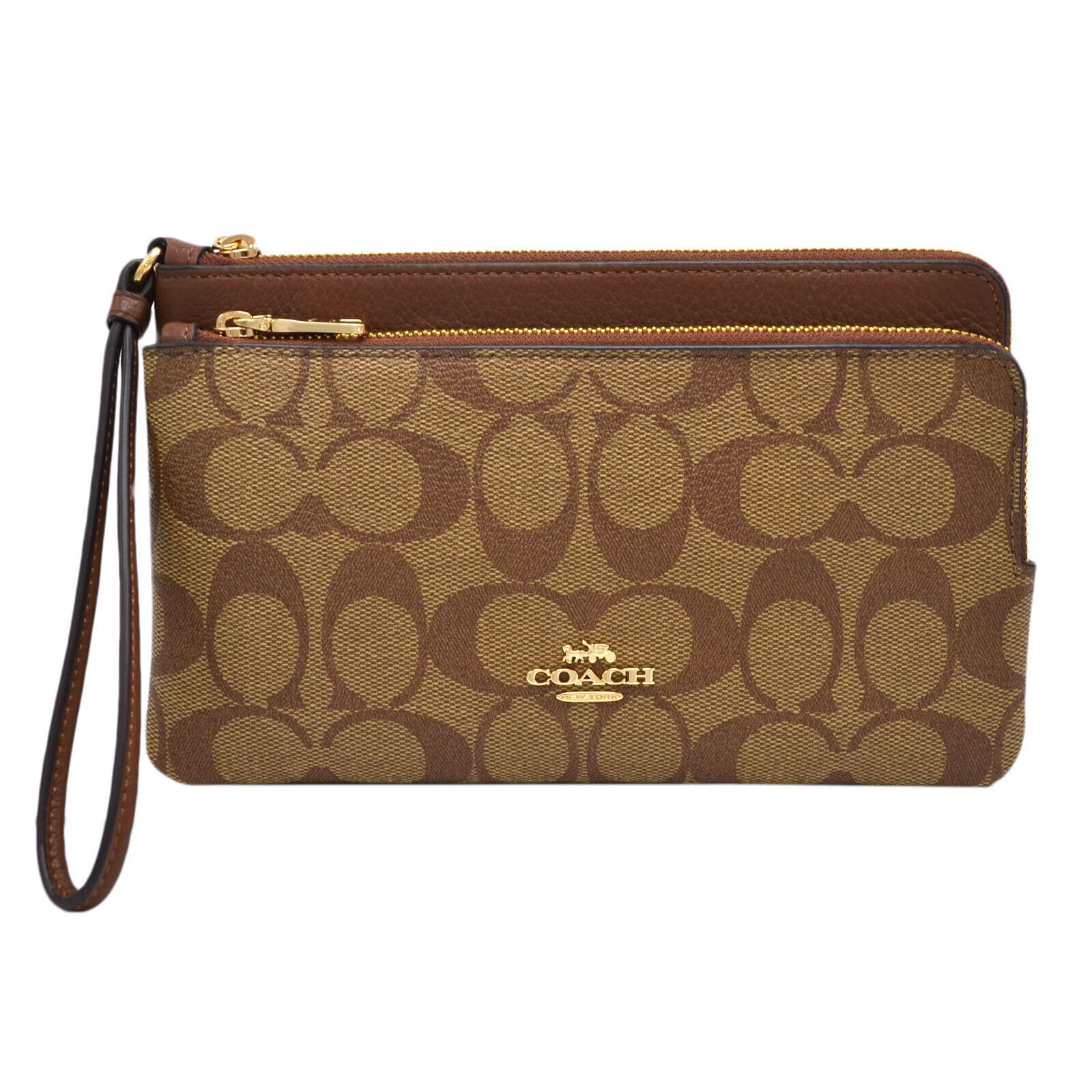 Coach Women's Double Zip Wallet Signature Canvas Logo Small Wristlet Purse New - Picture 3 of 3