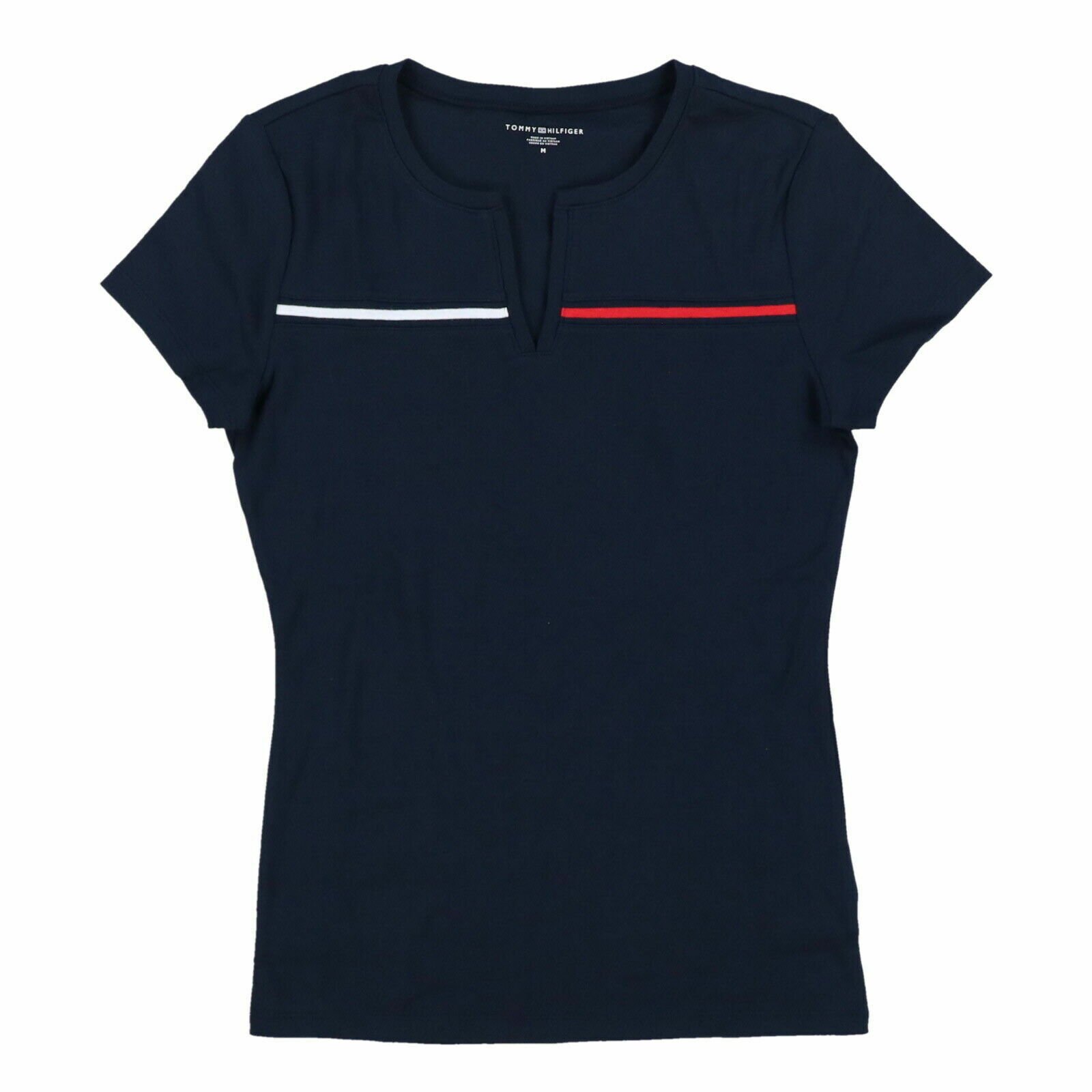 Tommy Hilfiger Damen T-Shirt Split Neck Kurzarm Tee Freizeit Baumwolle Oberteil Neu - Bild 2 von 4