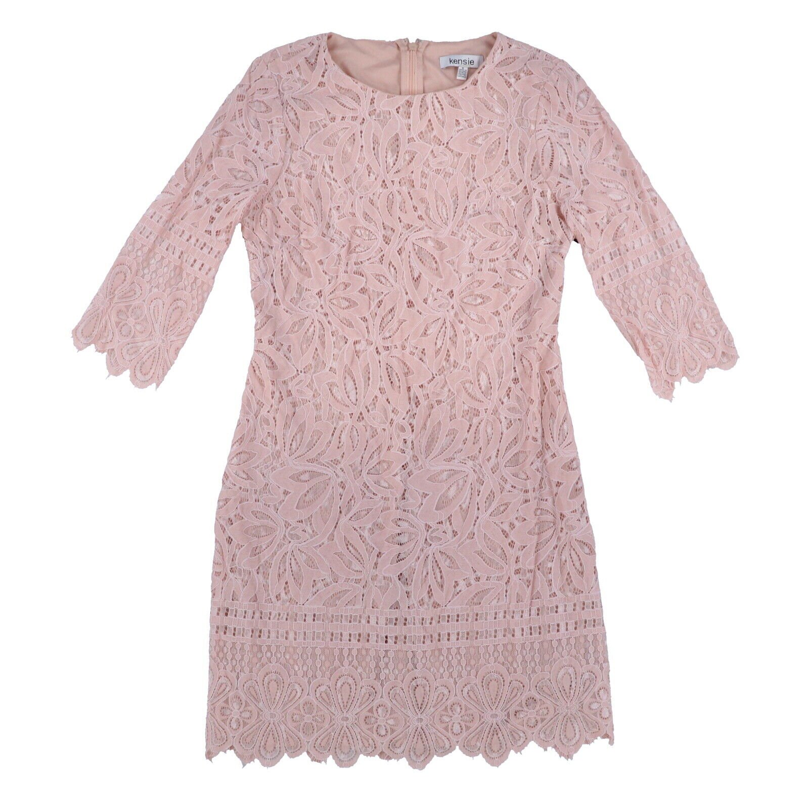 Kensie Women's Sheath Dress Lace Midi Zip Up 3/4 Sleeve Round Neck 2 6 New