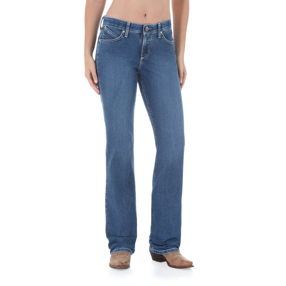 Wrangler Women's Q-Baby Mid Rise Boot Cut Ultimate Riding Jeans Medium Wash New - Picture 6 of 6