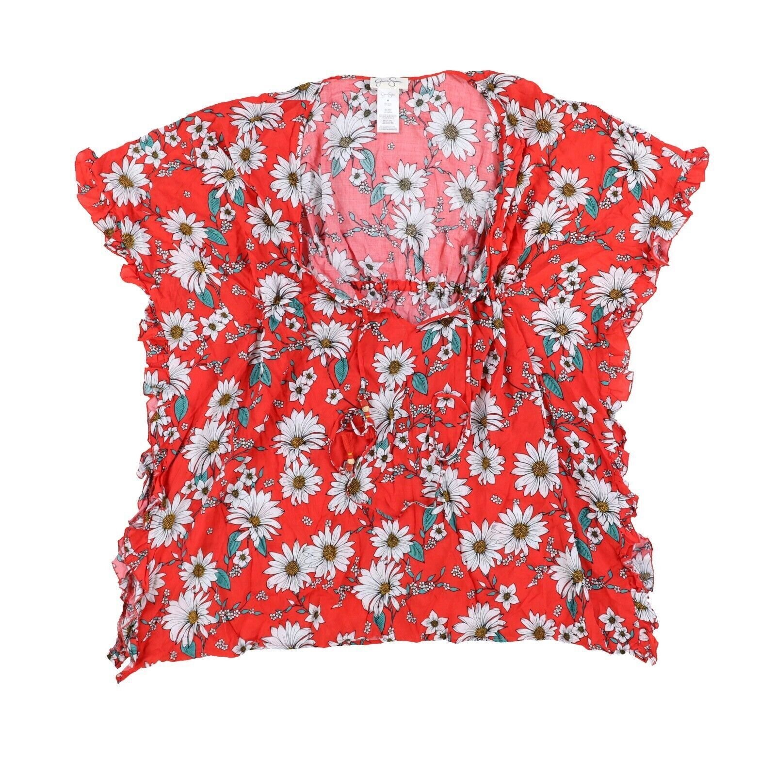 Jessica Simpson Women's Caftan Swim Coverup Lightweight Tassel Tie V-Neck Top - Picture 3 of 6